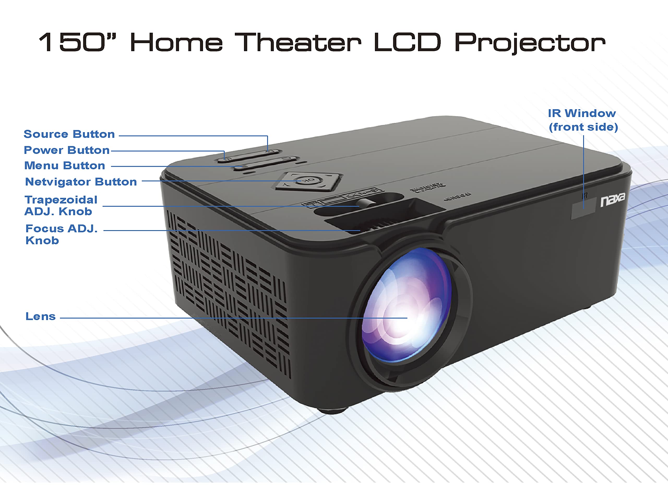 Naxa Electronics Home Theater Lcd Projector, 150 Inch, Black