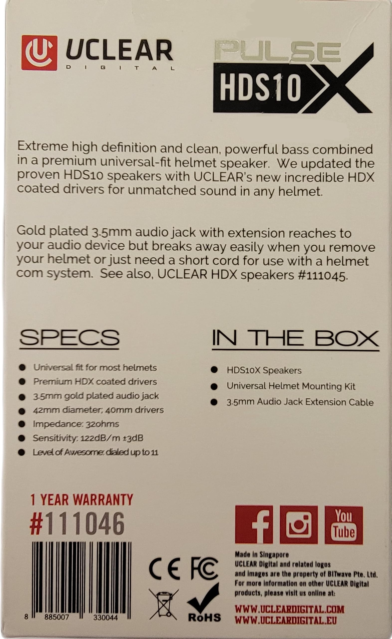 Uclear Digital Hds10X 40Mm Diameter Helmet Speaker Set 3.5Mm Jack