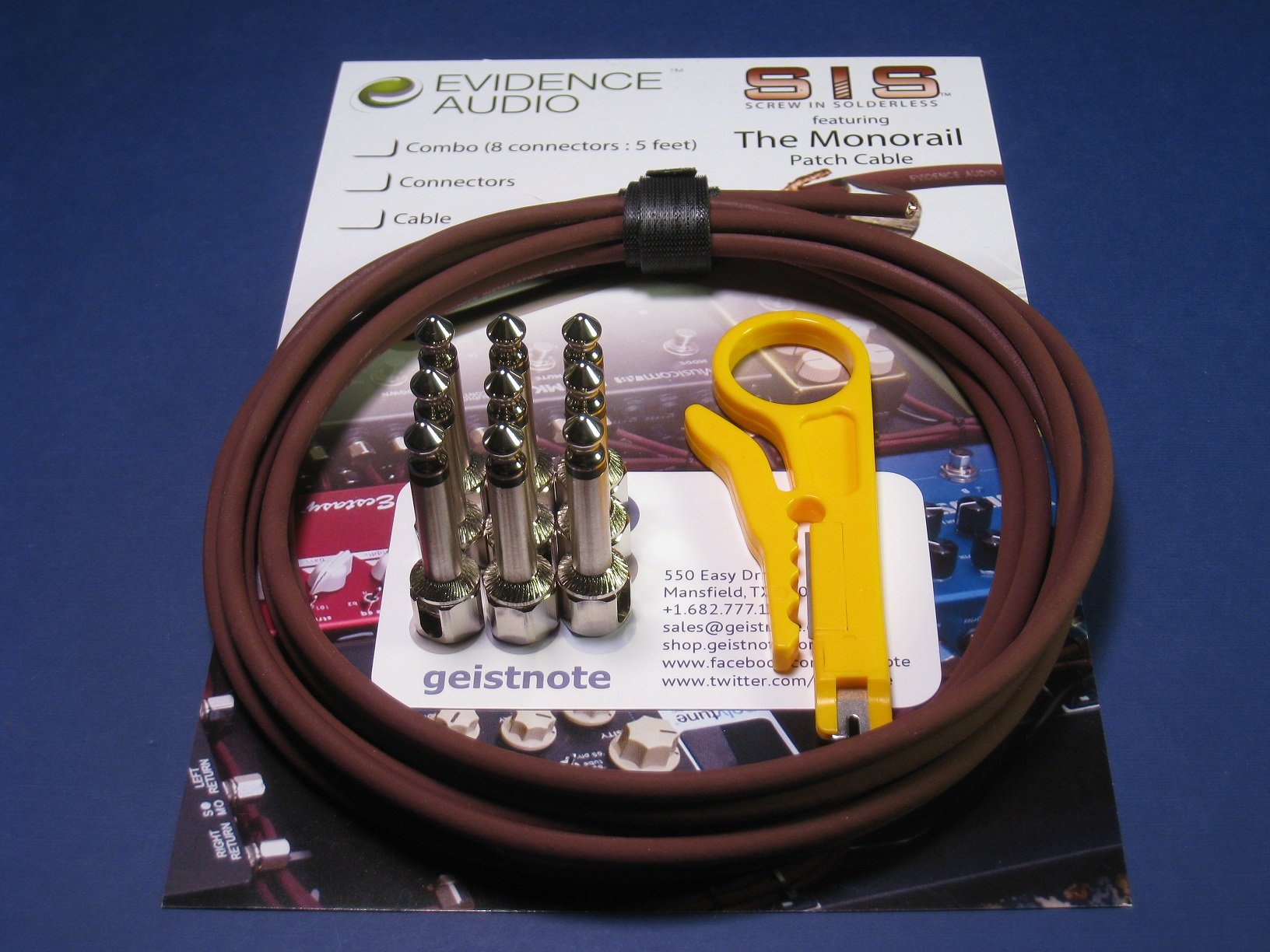 Geistnote'S Evidence Audio The Monorail, Burgundy Cable, Sis (Solderless) Pedalboard Kit   20 Sis Plugs/10 Feet Of Burgundy Mono