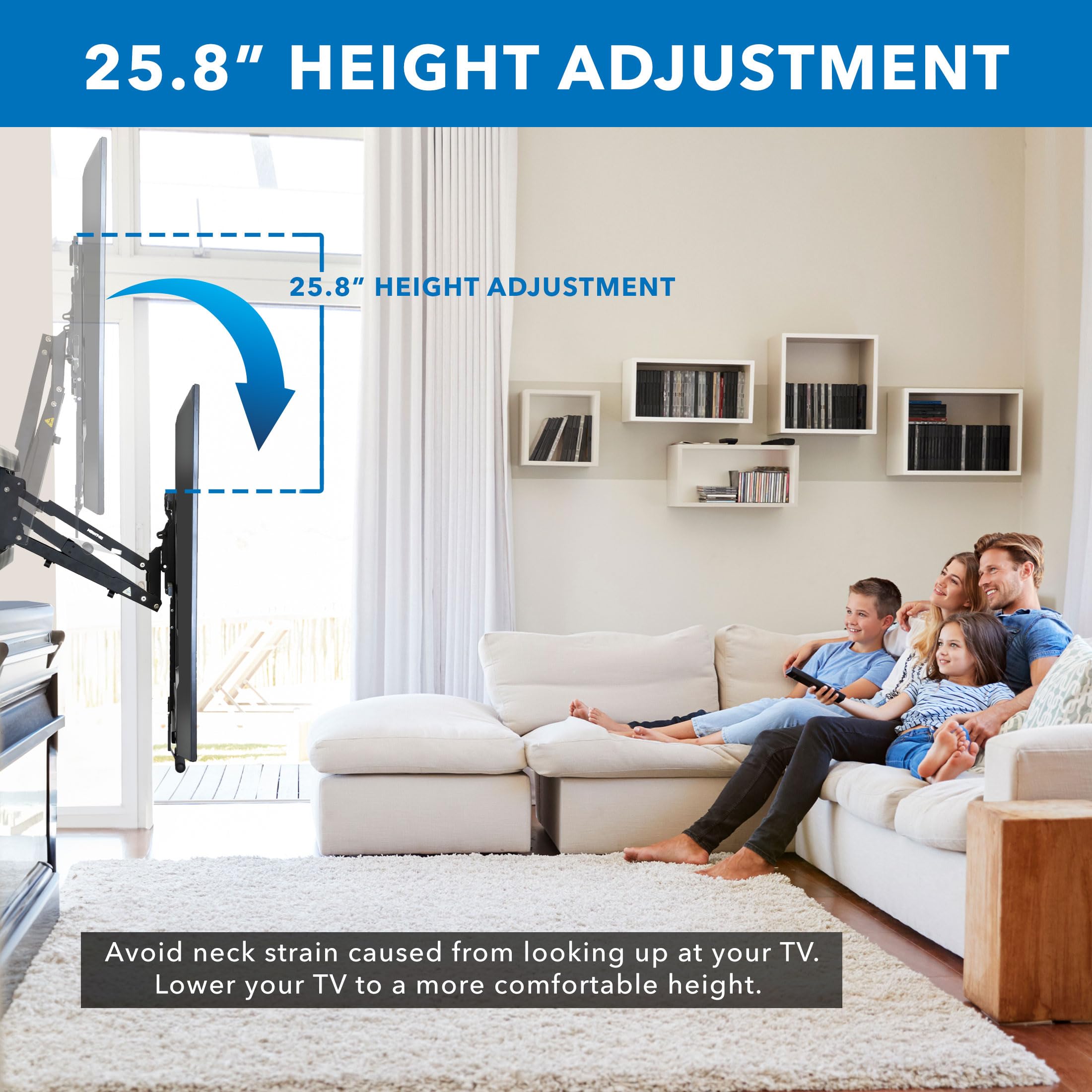 Mount It! Fireplace Mantel TV Wall Mount, Above Fireplace Drop Down TV Mount, Pull Down TV Mantle Mount with Spring Assist, TV Sizes 42 65 inches with VESA from 100x100 to 600x500, max 55 lbs Weight