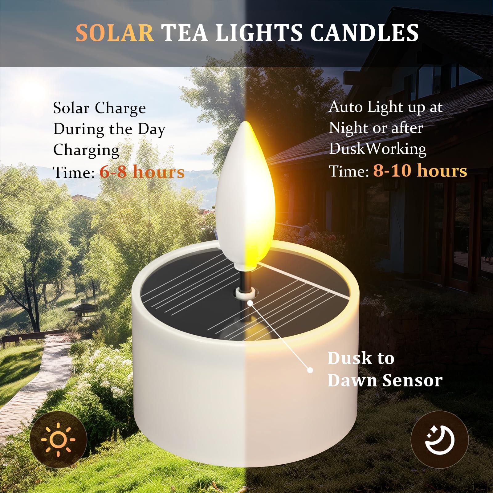 Soulbay Solar Tea Lights Outdoor Waterproof, 12 Pcs 1.5 D X 2.1 Reusable Dusk To Dawn Flickering Small Led Tealight Candles, Fla
