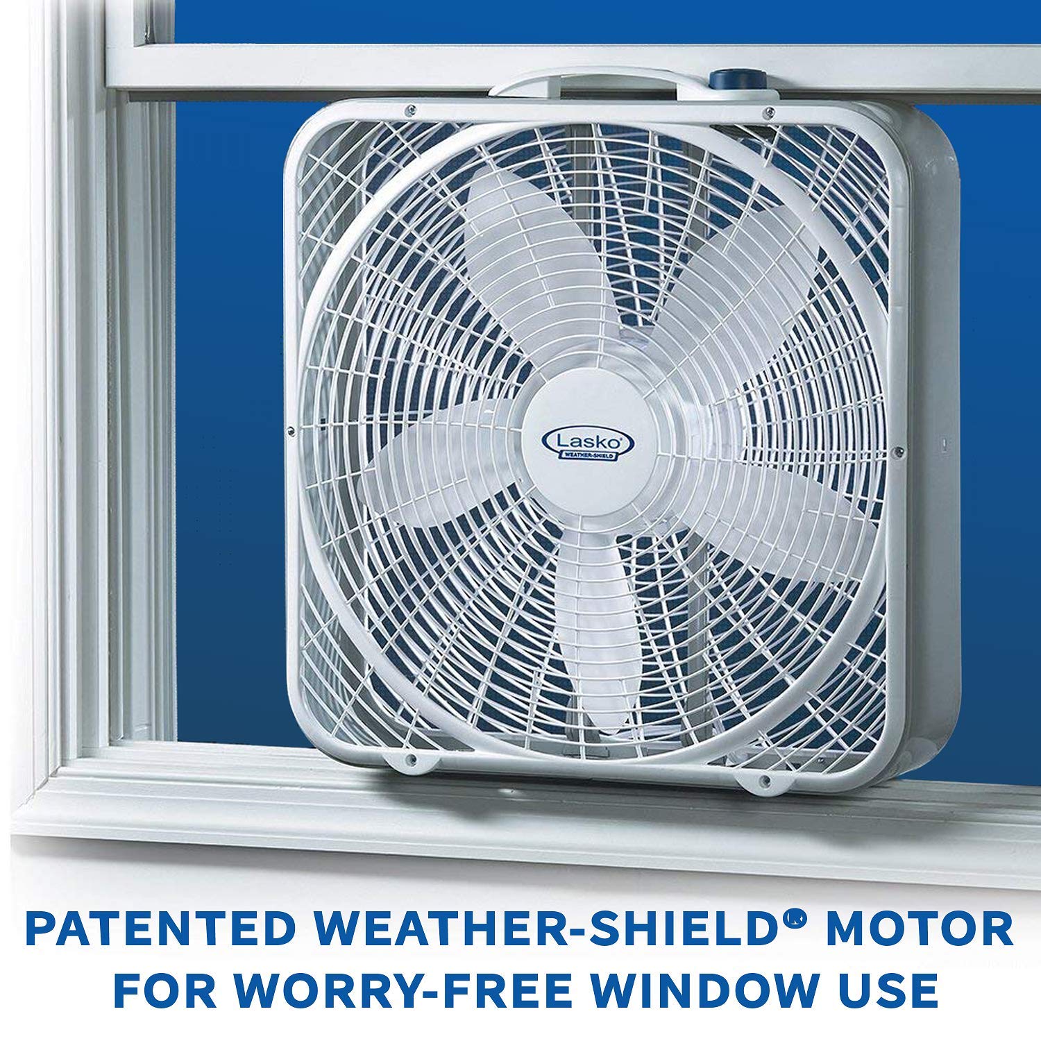 Lasko 20' Weather Shield Performance Box Fan Features Innovative Wind Ring System For Up To 30% More Air, 20 Inch, 3720