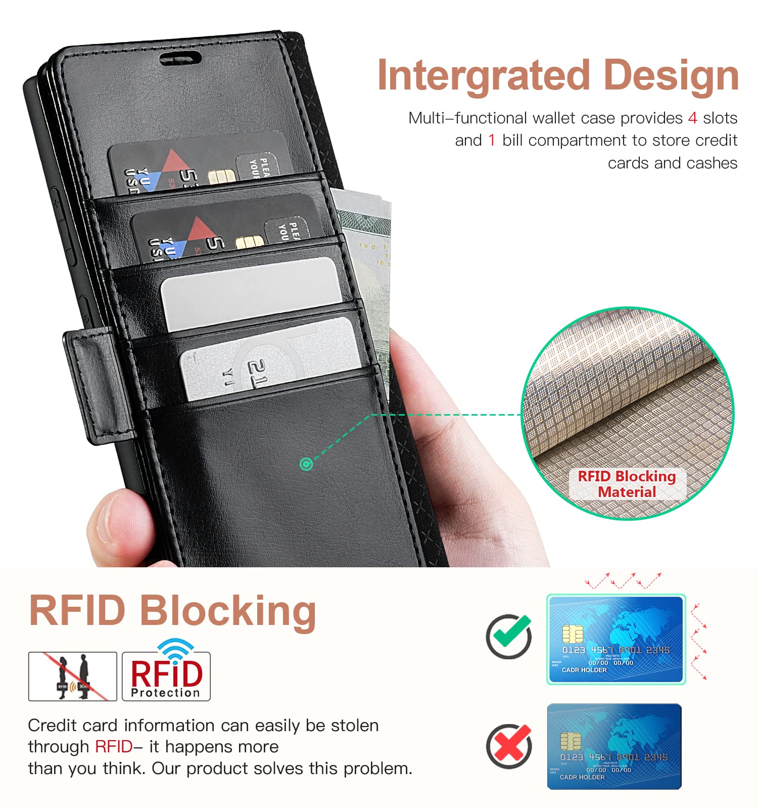 Ocase Compatible With Galaxy S22 Ultra 5G Wallet Case, Pu Leather Flip Folio Case With Card Holders Rfid Blocking Kickstand [Sho