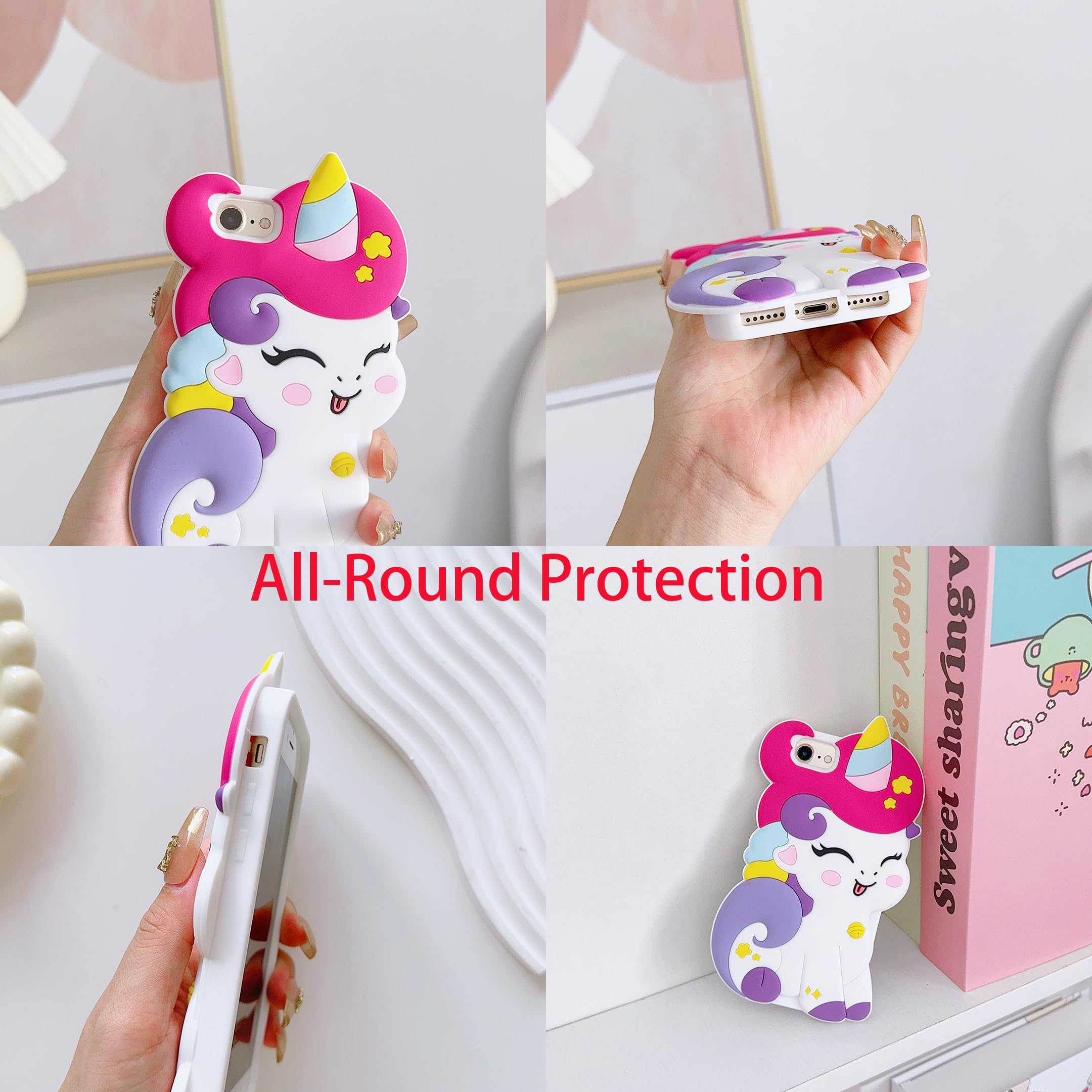 Wifantien 3D Cute Unicorn Soft Case For Iphone Se 2022/2020, Cartoon Kawaii Fashion Character Unicorn Horse Kids Girls Women Sof