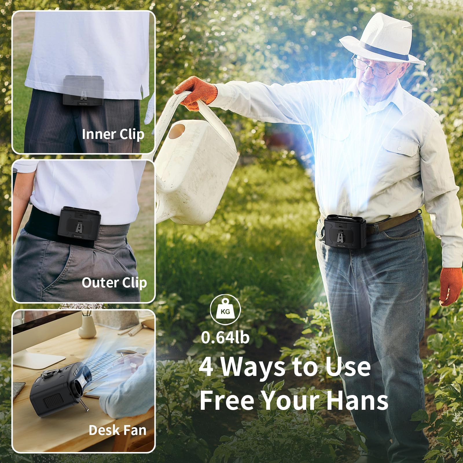 Socool 20000Mah Portable Waist Fan Clip On Wearable Belt Personal Fan Rechargeable Battery Operated, 40H Cooling Fan With 10 Spe