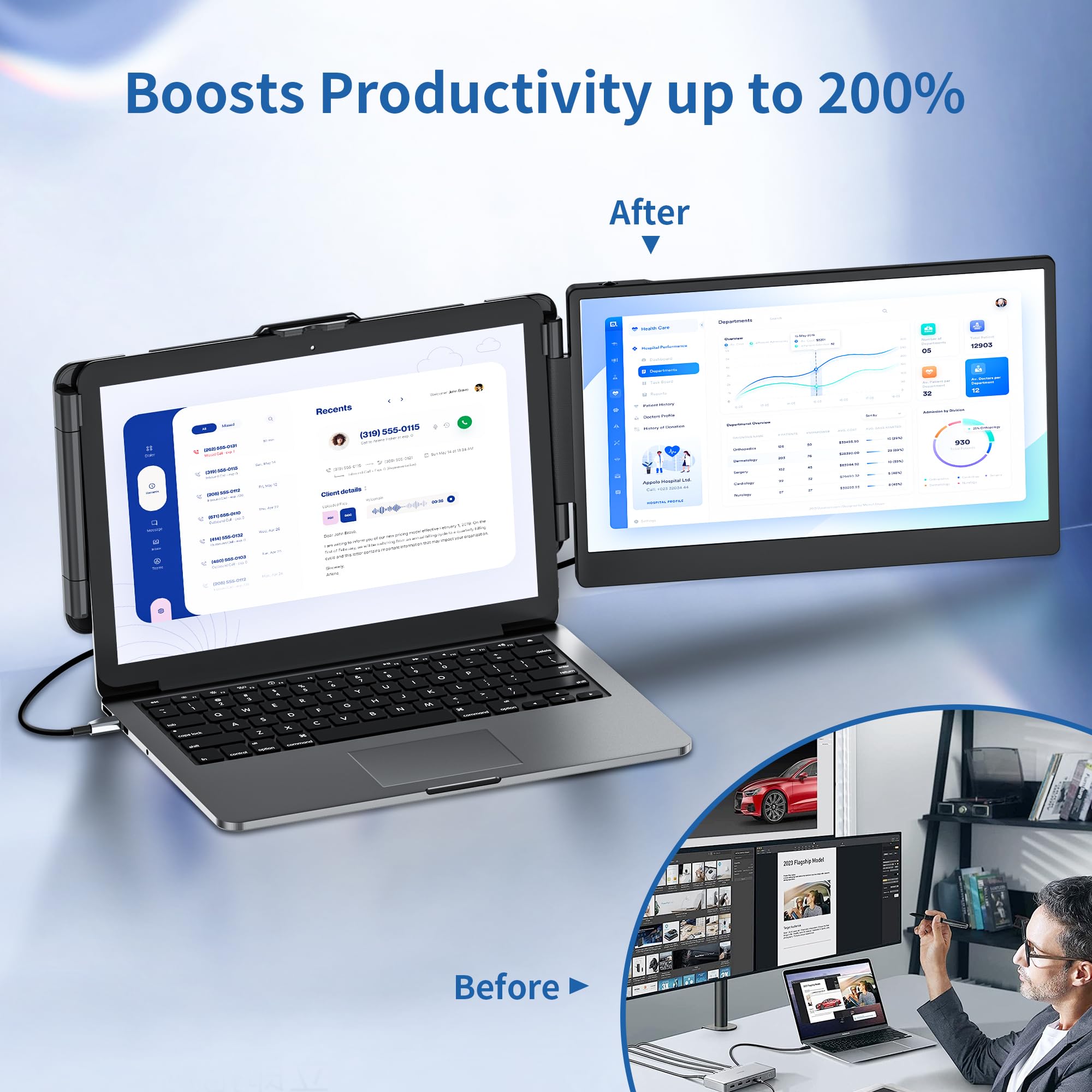 Sharanix Laptop Screen Extender,14'' Dual Screen Laptop Monitor Extender,Fhd 1080P Ips Portable Monitor For 13''   17'' Laptop,U