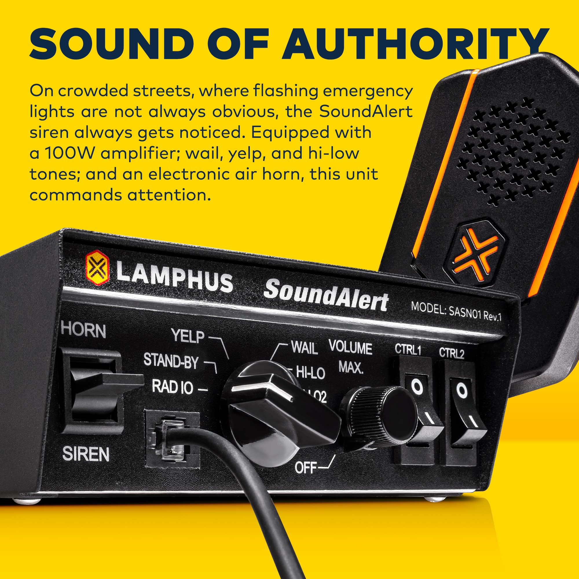 Soundalert 12V 100W Police Siren Pa System Kit [120 130Db Compact Speaker] [2 X 16A Aux Switch] [Hands Free Air Horn] [Ptt Mic] [Radio Rebroadcast] Warning Emergency Siren For Vehicle Tow Truck Van Rv
