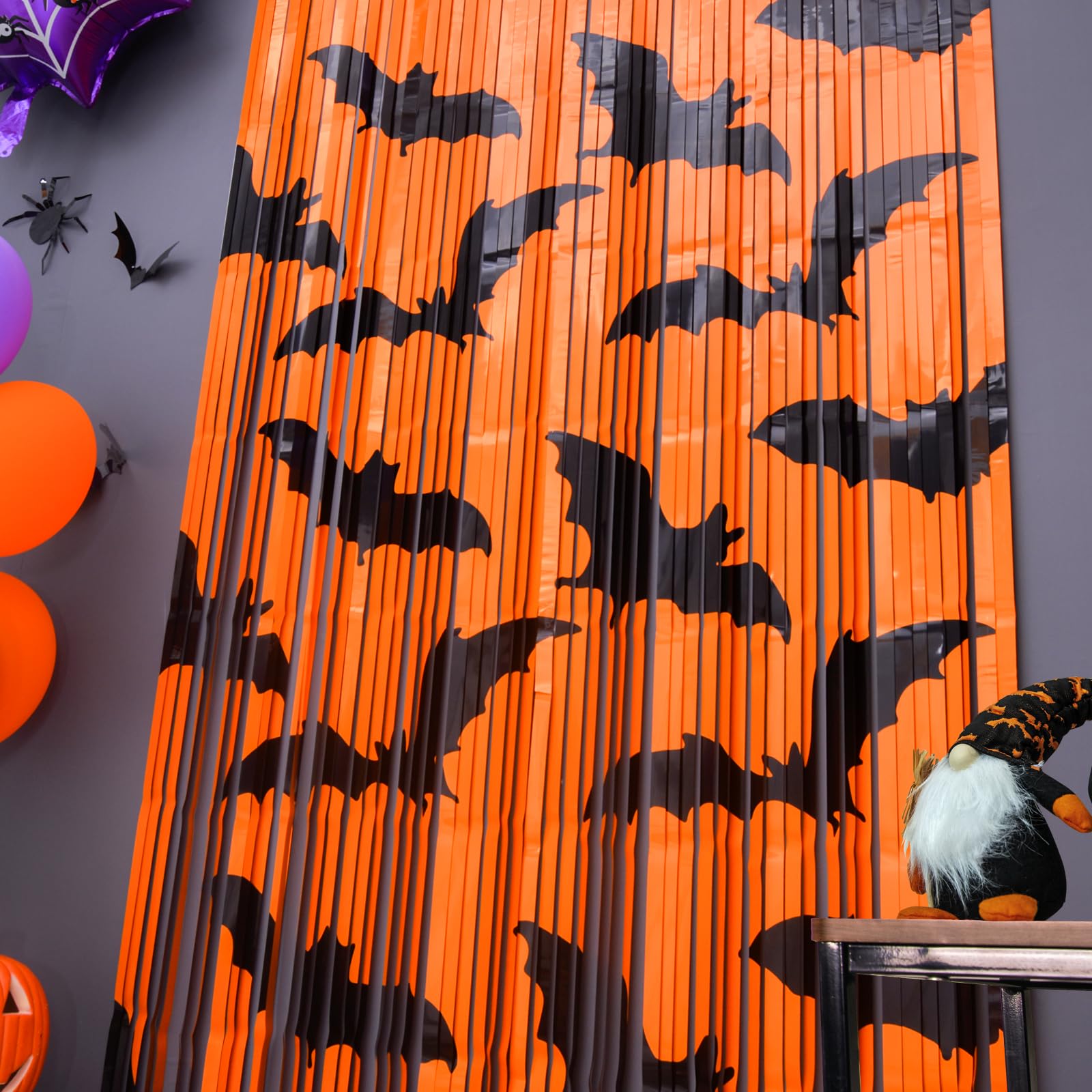 Mega L Halloween Party Decorations, 2 Packs Black Bat Pattern Orange Background Photo Booth Props, 3.3 X 6.6 Ft Metallic Foil Fr