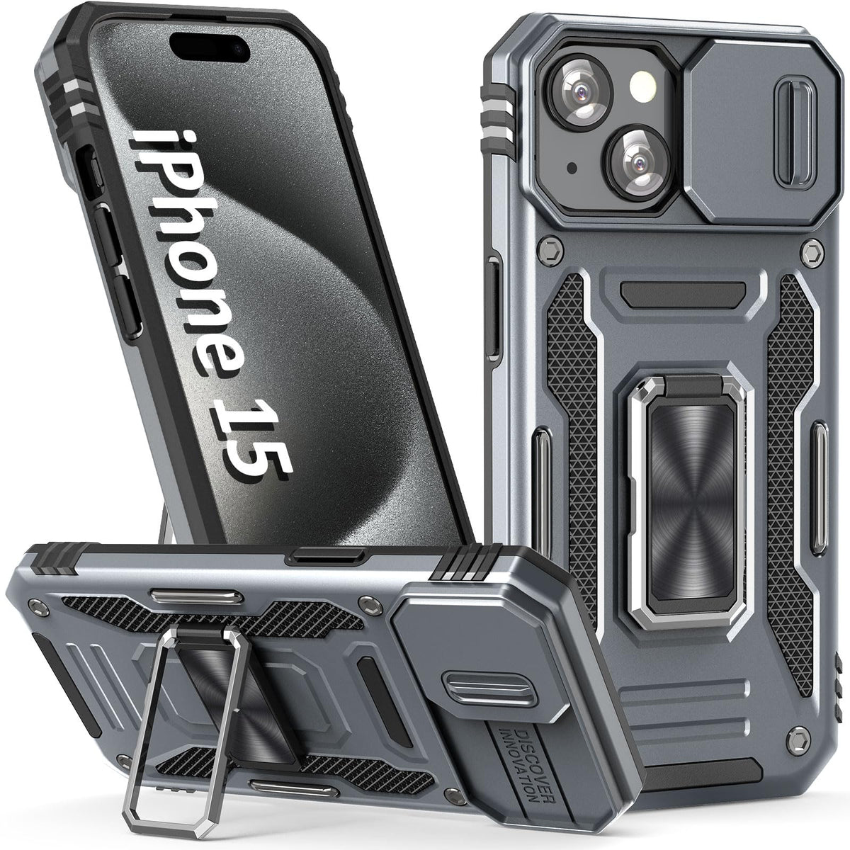 Sefing Phone Case For 15 Iphone Case Iphone 15 Phone Case With Kickstand Ring Holder, With Camera Cover, With Magnet Car Mount F