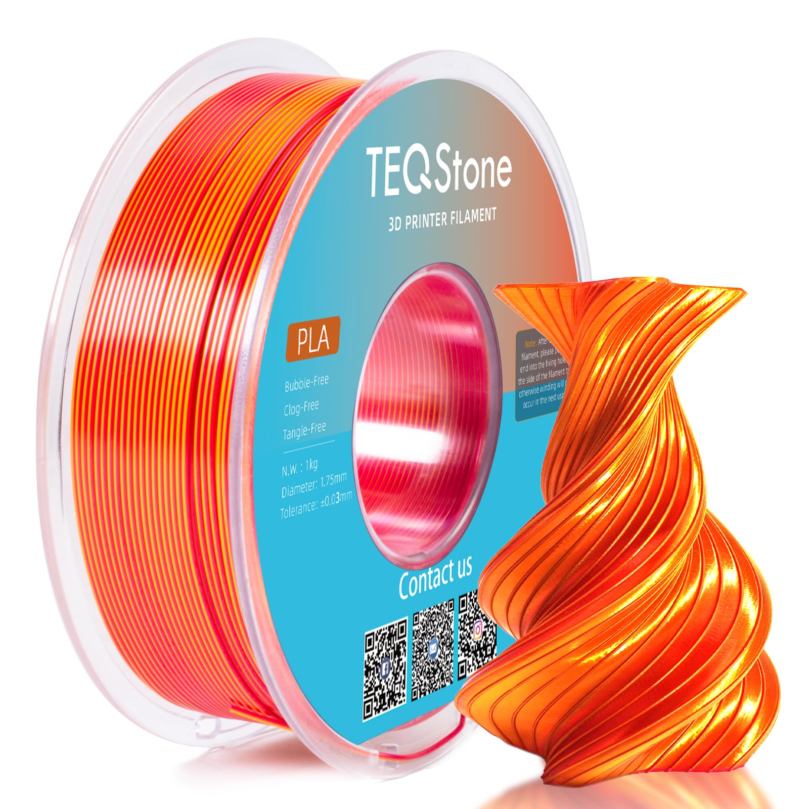 TEQStone Dual Color Silk PLA Filament 1.75mm Gold Red 1KG, Shiny High Gloss Finish, Seamless Color Transition, Neatly Wound, Acc