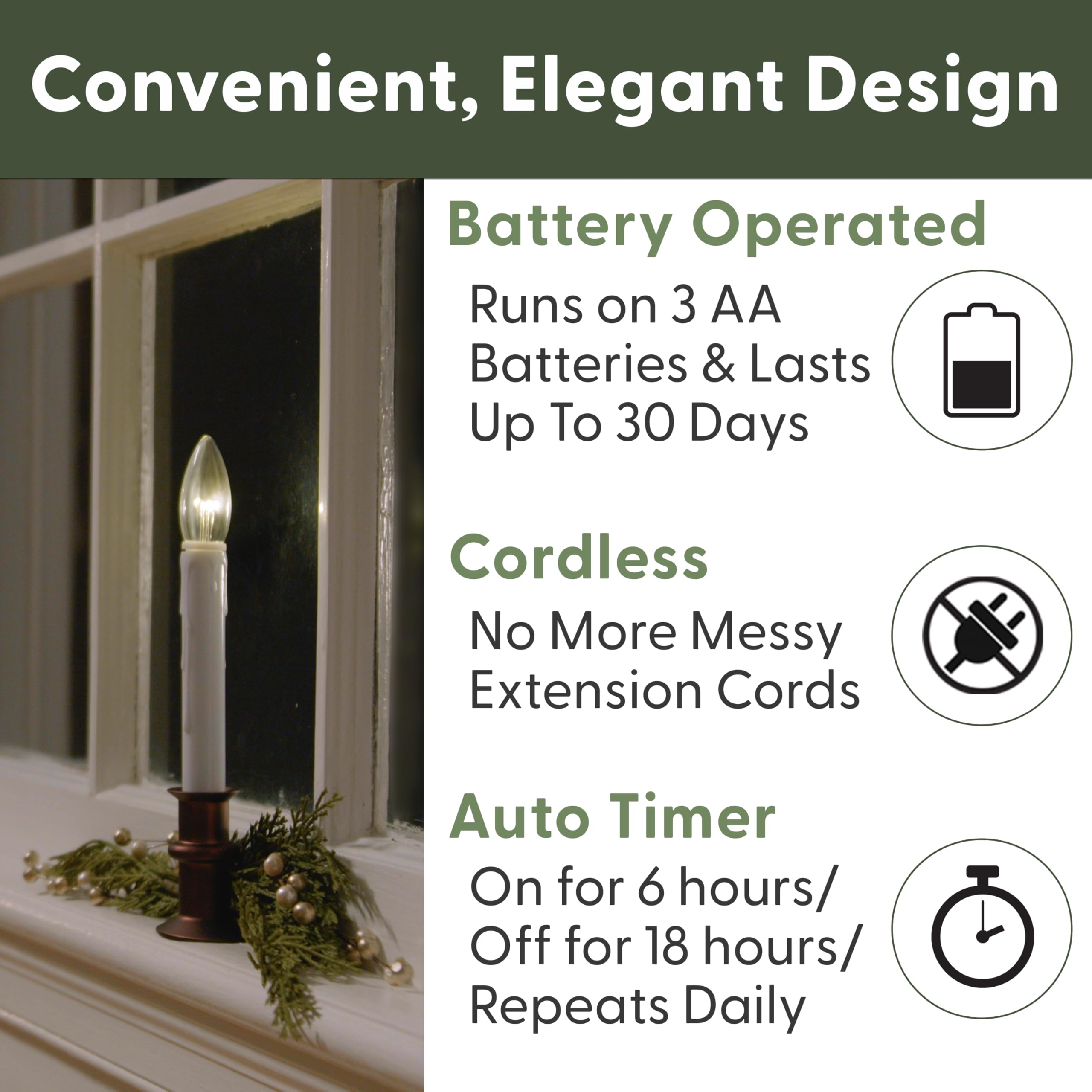 612 Vermont Ultra Bright Led Window Candles With Timer, Battery Operated, Slim Line Metal Base, Vt 2813 Aw 4R (Antique Bronze, P