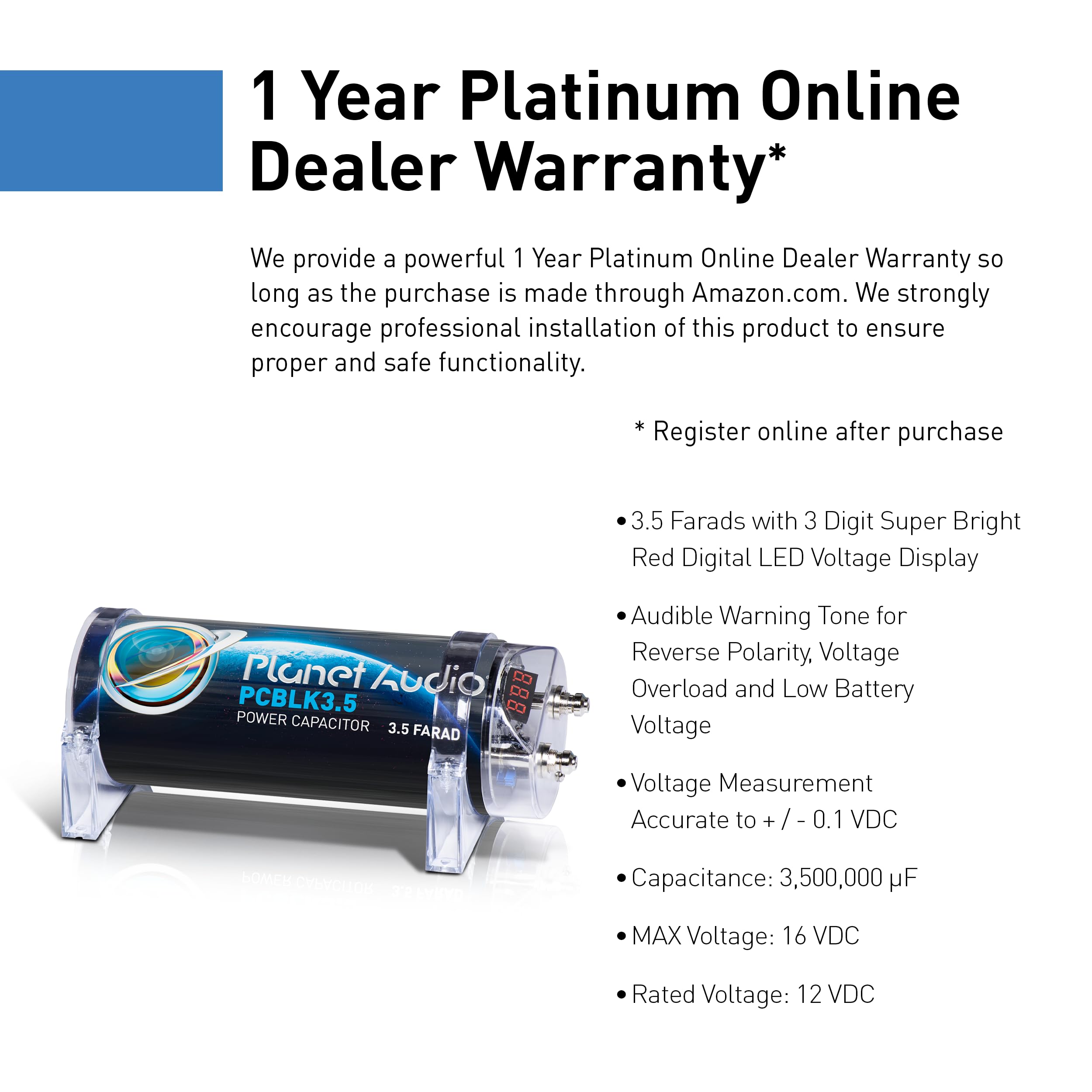 Planet 3.5 Farad Capacitor Digital Volt Meter Black