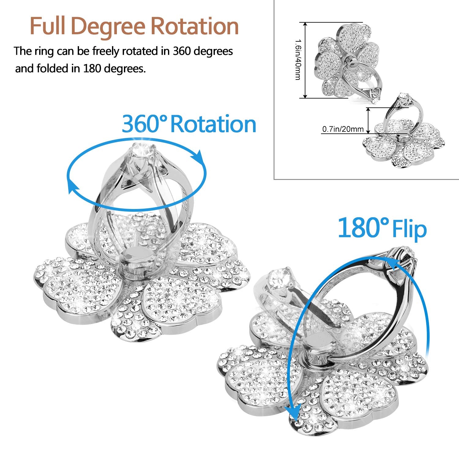 Phone Finger Ring Stand With Sparkly Diamond, Nsiucion Heart Lucky Clover Phone Ring Kickstand Holder [Washable] [Removable], 36