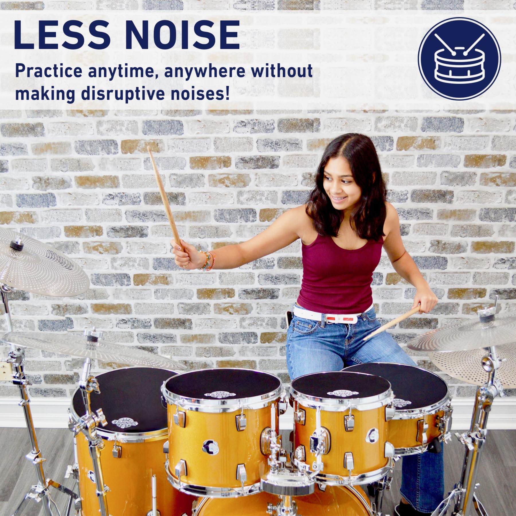 Rhythm Bytes Low Volume Cymbal Pack | 5-Pcs Quiet Cymbal Set | Silent Practice For Drums - 14 Hi-Hats, 16 Crash, 18 Crash, 20 Ri