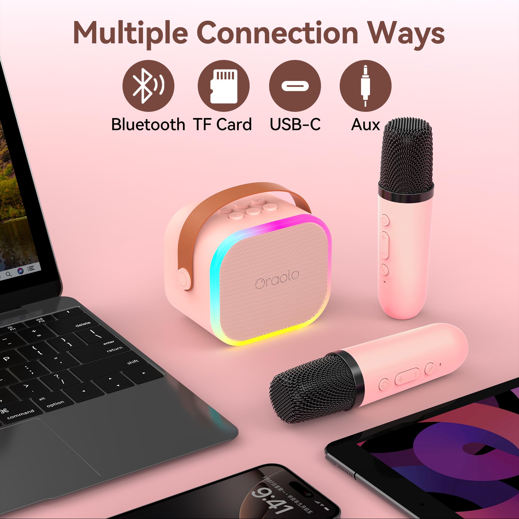 Oraolo Karaoke Machine With 2 Wireless Microphones