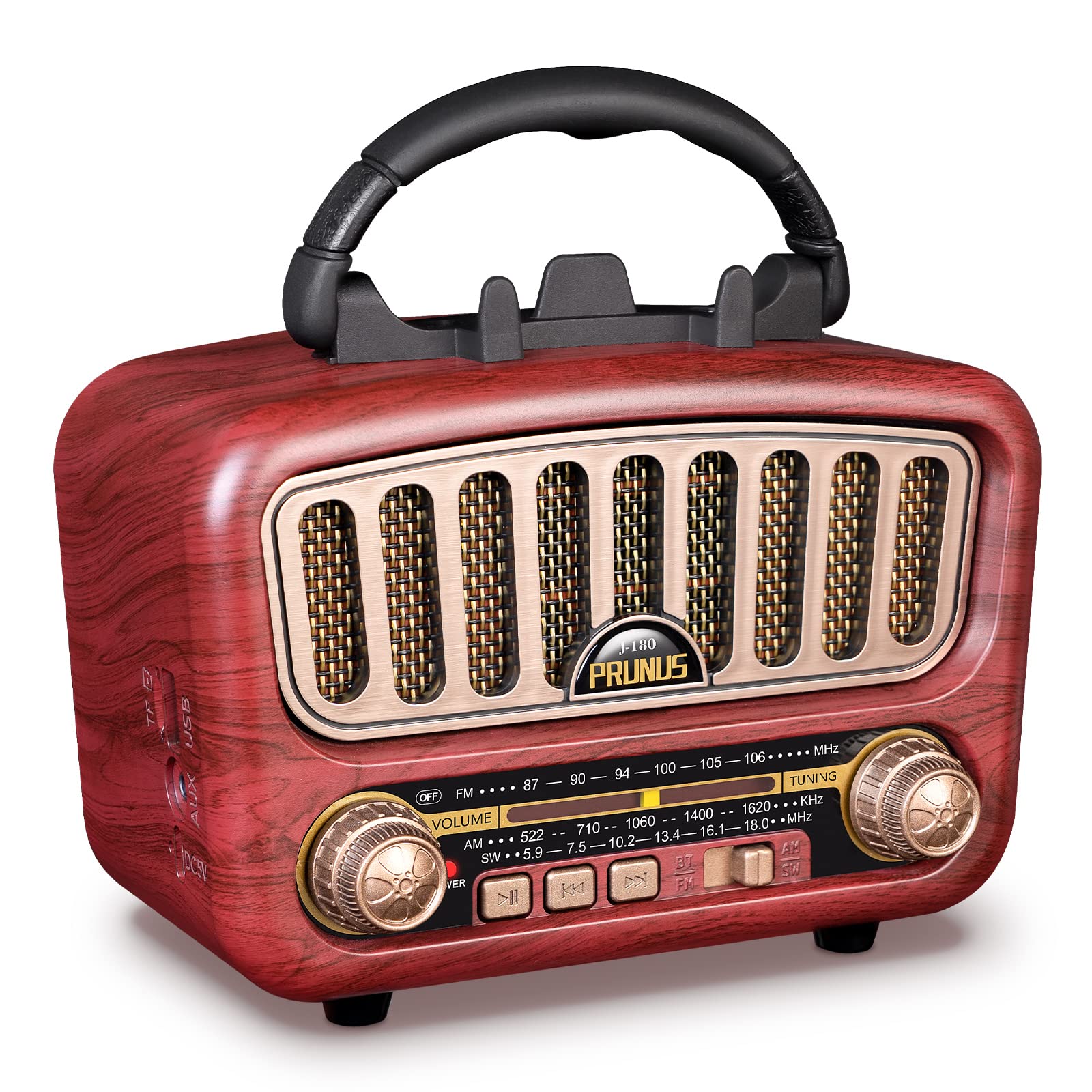 Prunus J 180 Vintage Retro Radio Bluetooth Speaker With Stereo Sound, Am Fm Radio Portable With Loud Volume, Bt5.0, Tf Card & Mp3 Player, Rechargeable Speaker