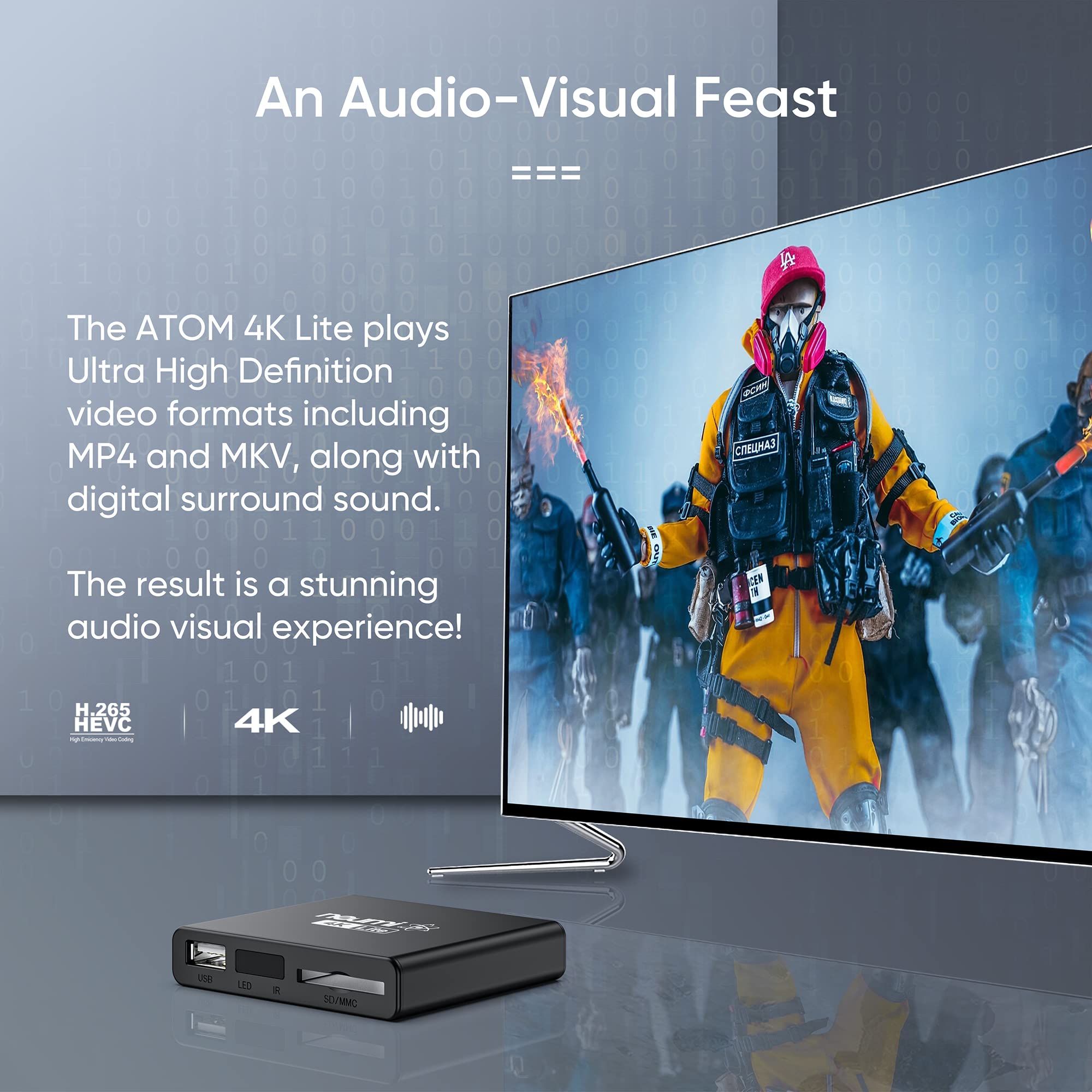 Neumi Atom 4K Lite Ultra Hd Digital Media Player For Usb Drives And Sd Cards   Plays 4K/Uhd Videos, Hevc/H.265, Hdmi And Analog