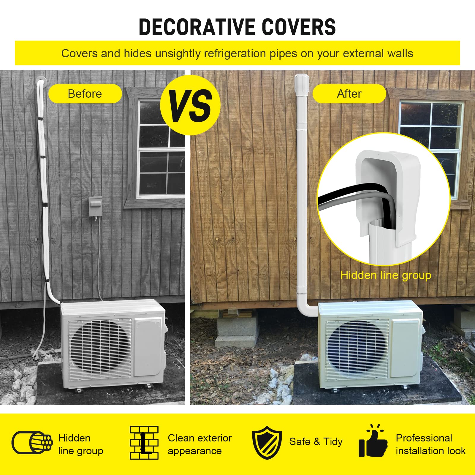 Dwale 3'' 17Ft Pvc Decorative Line Set Cover Kit, Mini Split Line Set Cover,For Ductless Mini Split Air Conditioner And Central