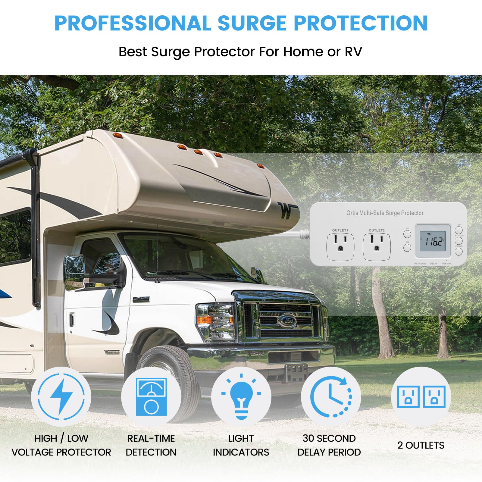 Refrigerator Surge Protector, Ortis Double Outlet Rv Appliance Surge Protector With Time Delay & Real Time Electricity Usage Mon