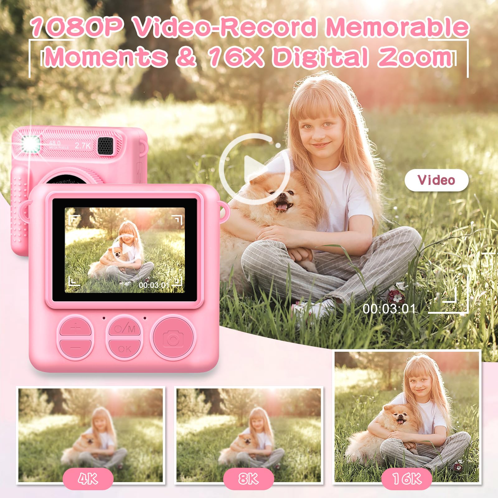 Camera For Kids Instant Print,Portable Camera With 32G Card & 1080P Video,Print Paper,Instant Print Camera With Color Pens For D