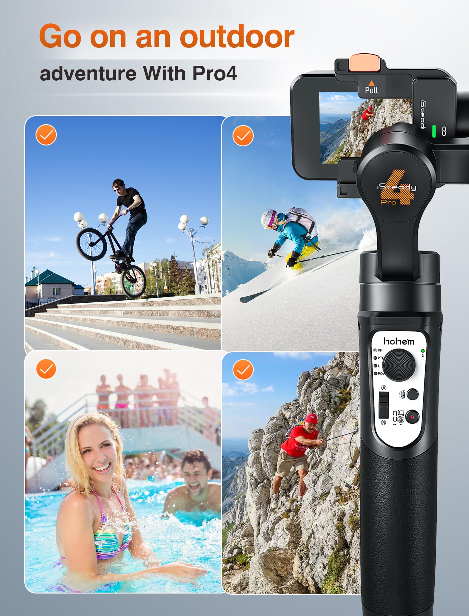 3 Axis Gimbal Stabilizer For Gopro Hero 13/12/11/10/9, Handheld Stabilizer For Gopro For Video Recording, Ipx4 Waterproof, Bluetooth Control, Compatible With Osmo Camera, Insta360, Hohem Isteady Pro4
