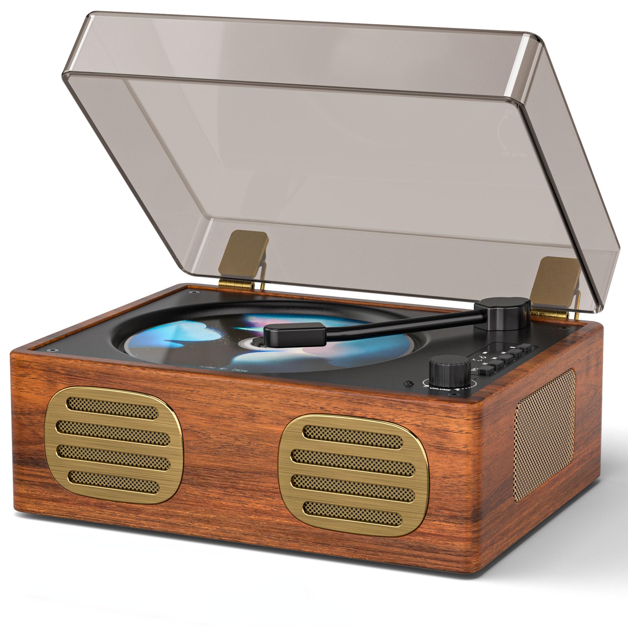 Portable CD Player for Home, Retro BT CD Players Rechargeable, Desktop Boombox Wireless Transmission with Dual HiFi Speakers, LC