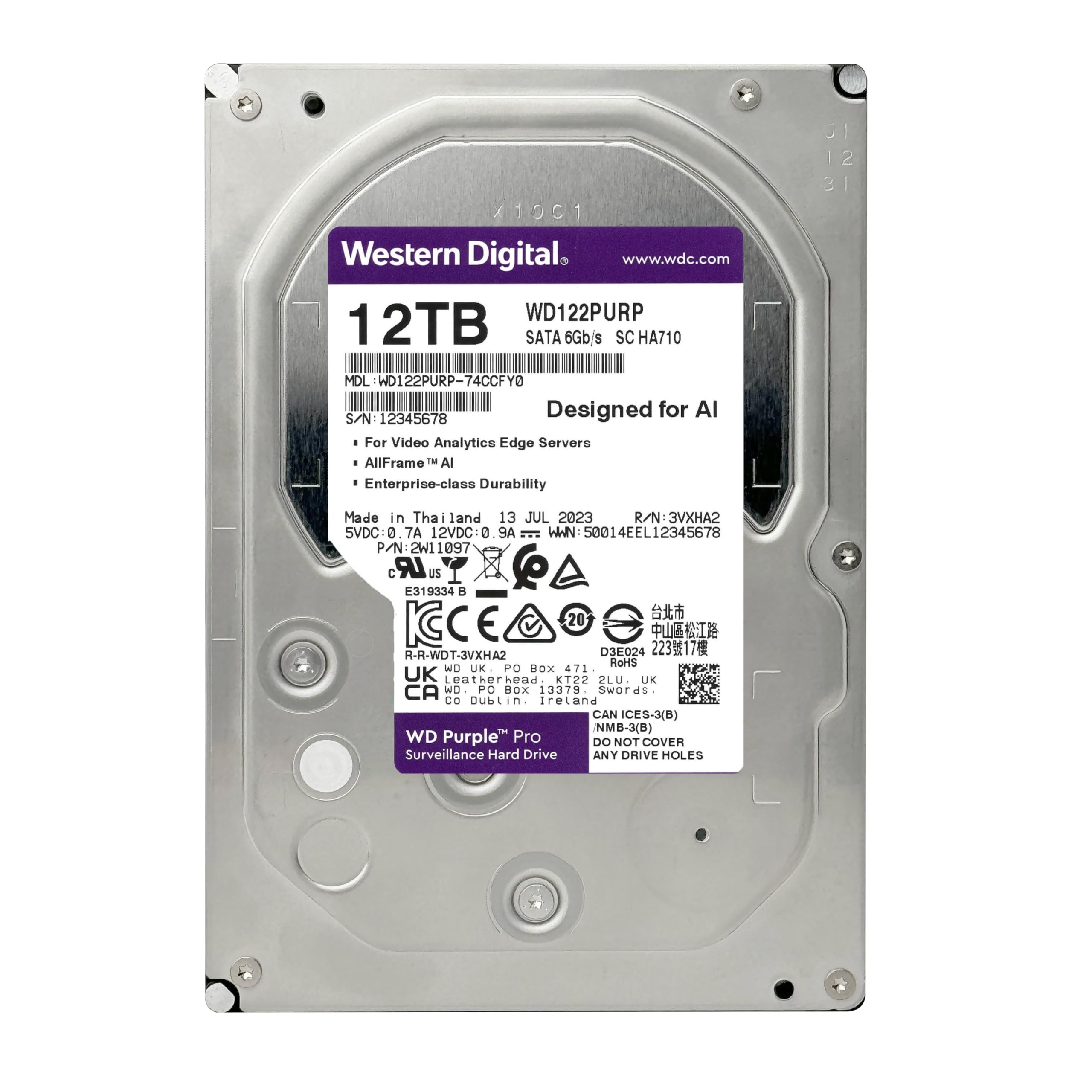 Western Digital 12Tb Wd Purple Pro Surveillance Internal Hard Drive Hdd   Sata 6 Gb/S, 512 Mb Cache, 3.5''   Wd122Purp