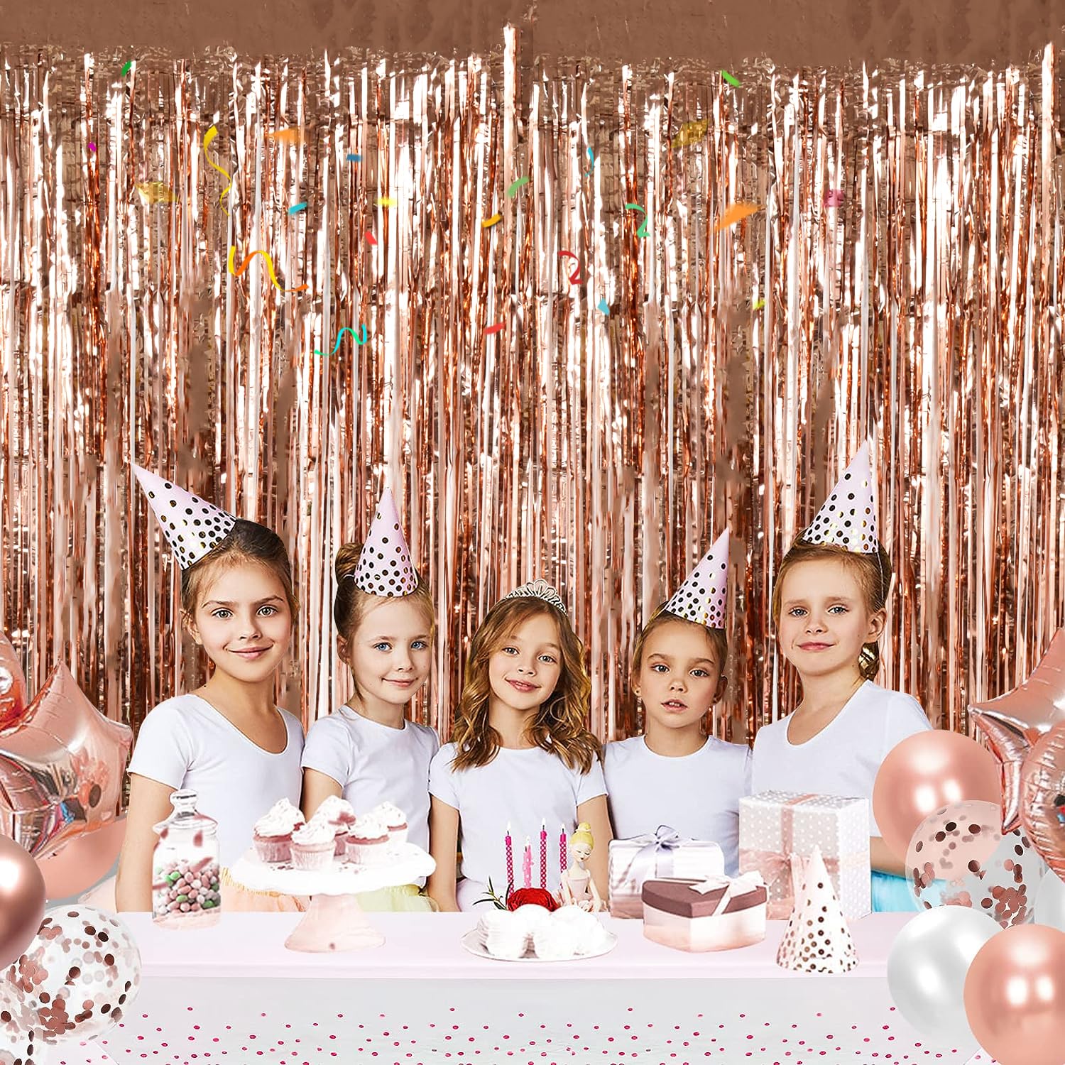 Beishida 2 Pcs Rose Gold Door Streamers Tinsel Curtain Party Backdrop Fringe Foil Wall Background For Birthday Christmas Wedding