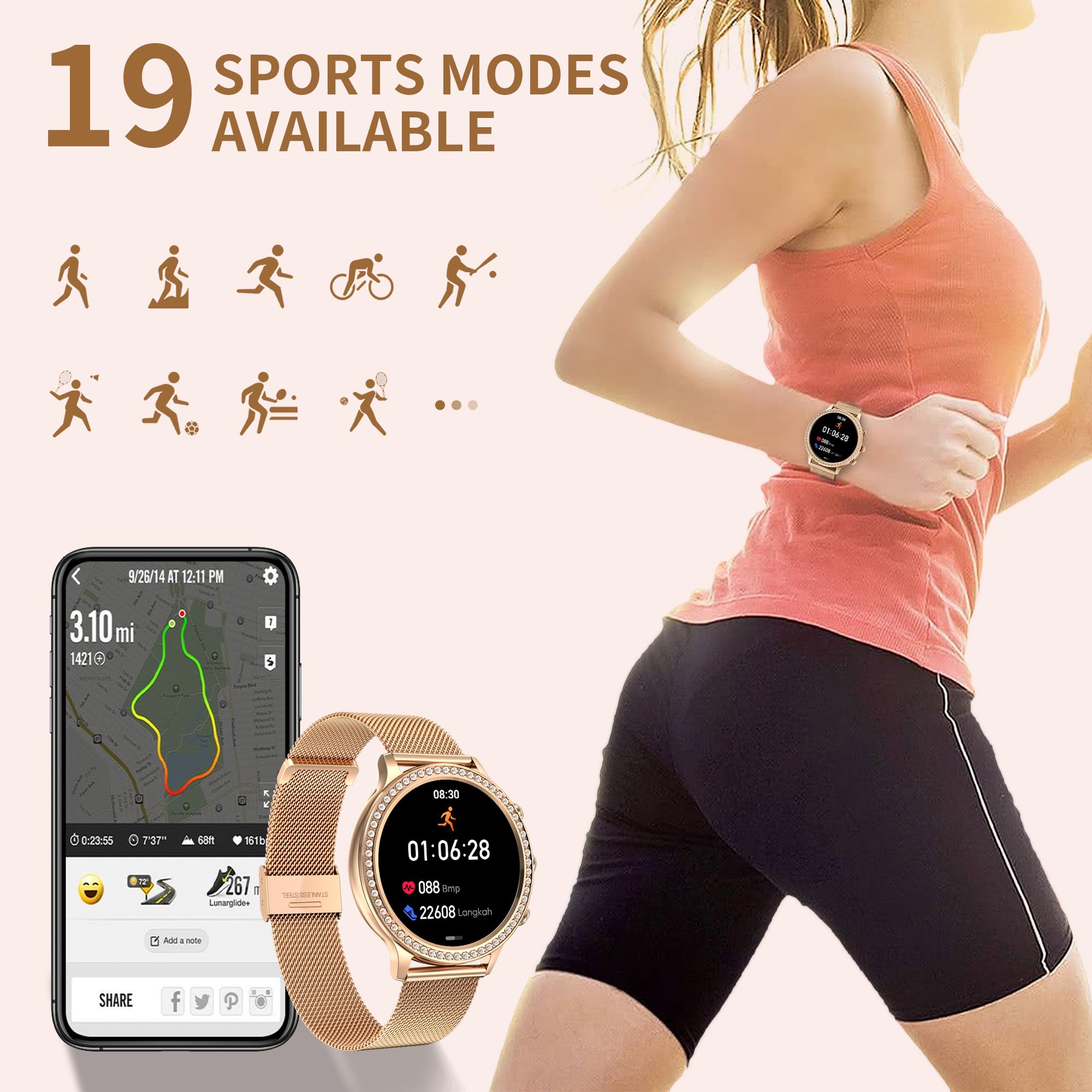 Colesma Smart Watch For Women(Answer/Make Call) Smart Watch For Android Phones And Ios 1.32'' Hd Full Touch Screen Fitness Track