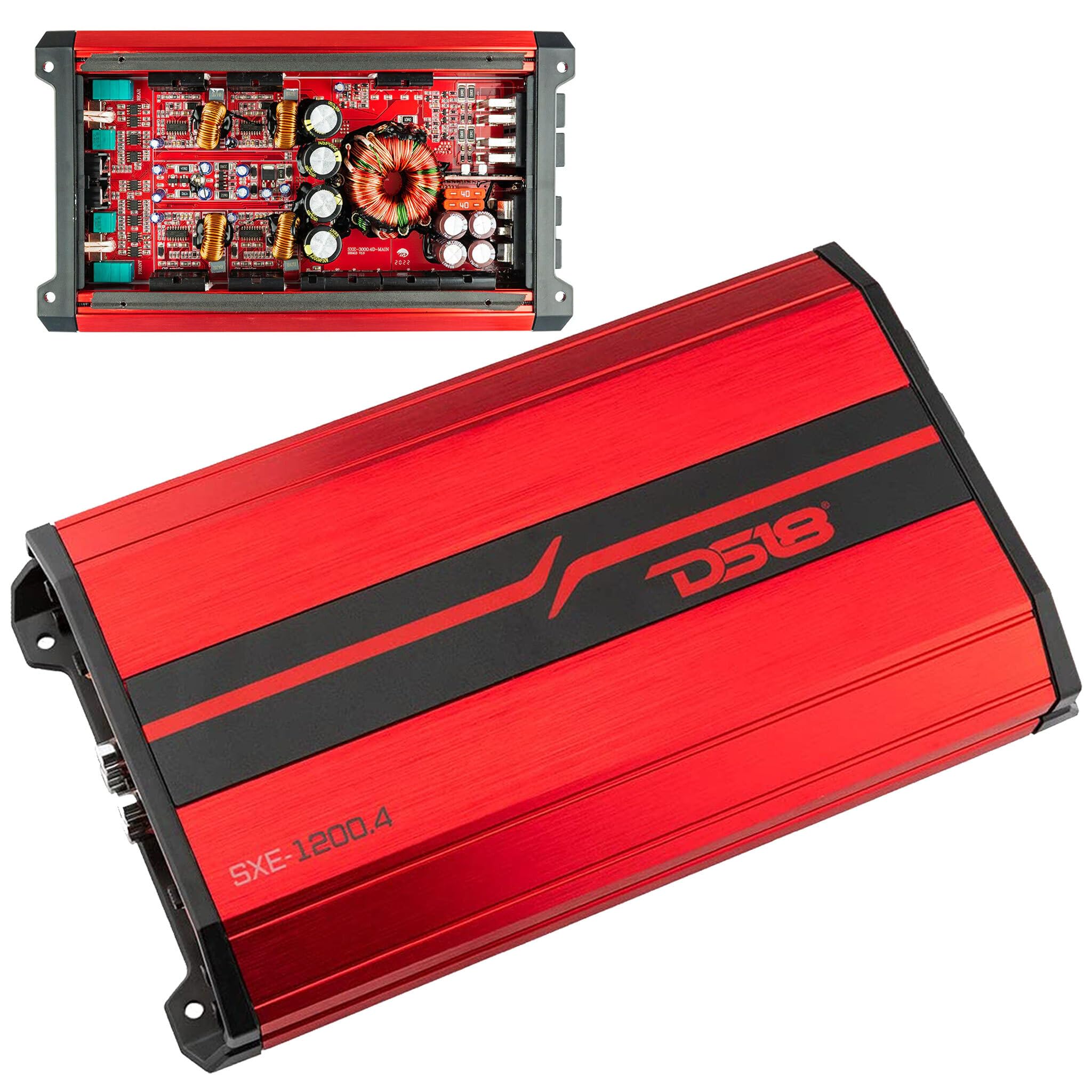 DS18 SXE1200.4/RD Car Amplifier Stereo FullRange Class A/B 4Channel 60x4 RMS @4 OHM 1200 Watts  Powerful and Compact Amp for