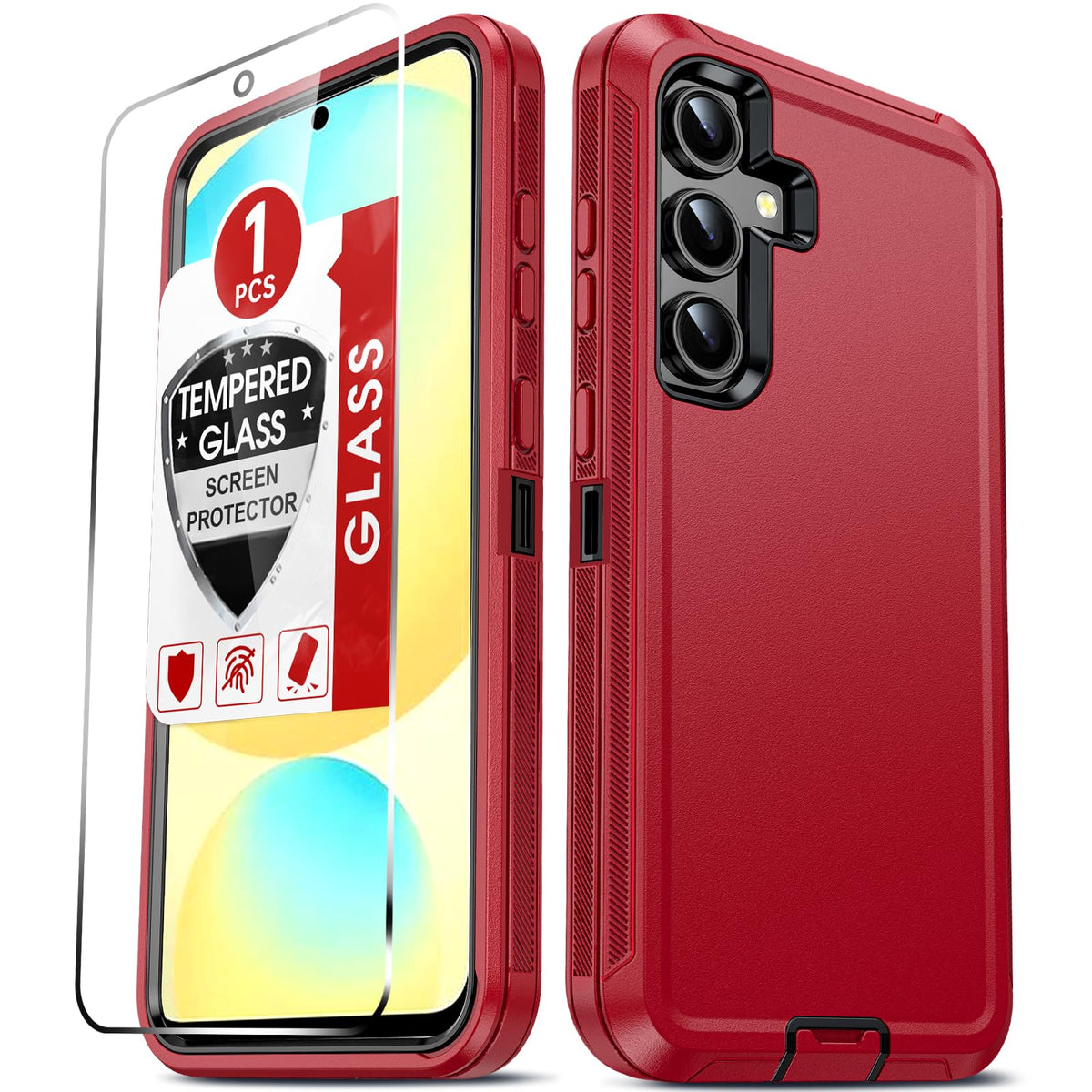 Leyi Compatible For Samsung Galaxy S24 Fe Case: With 1Pack Tempered Glass Screen Protector, Heavy Duty 3 In 1 Rugged Cover, Mili