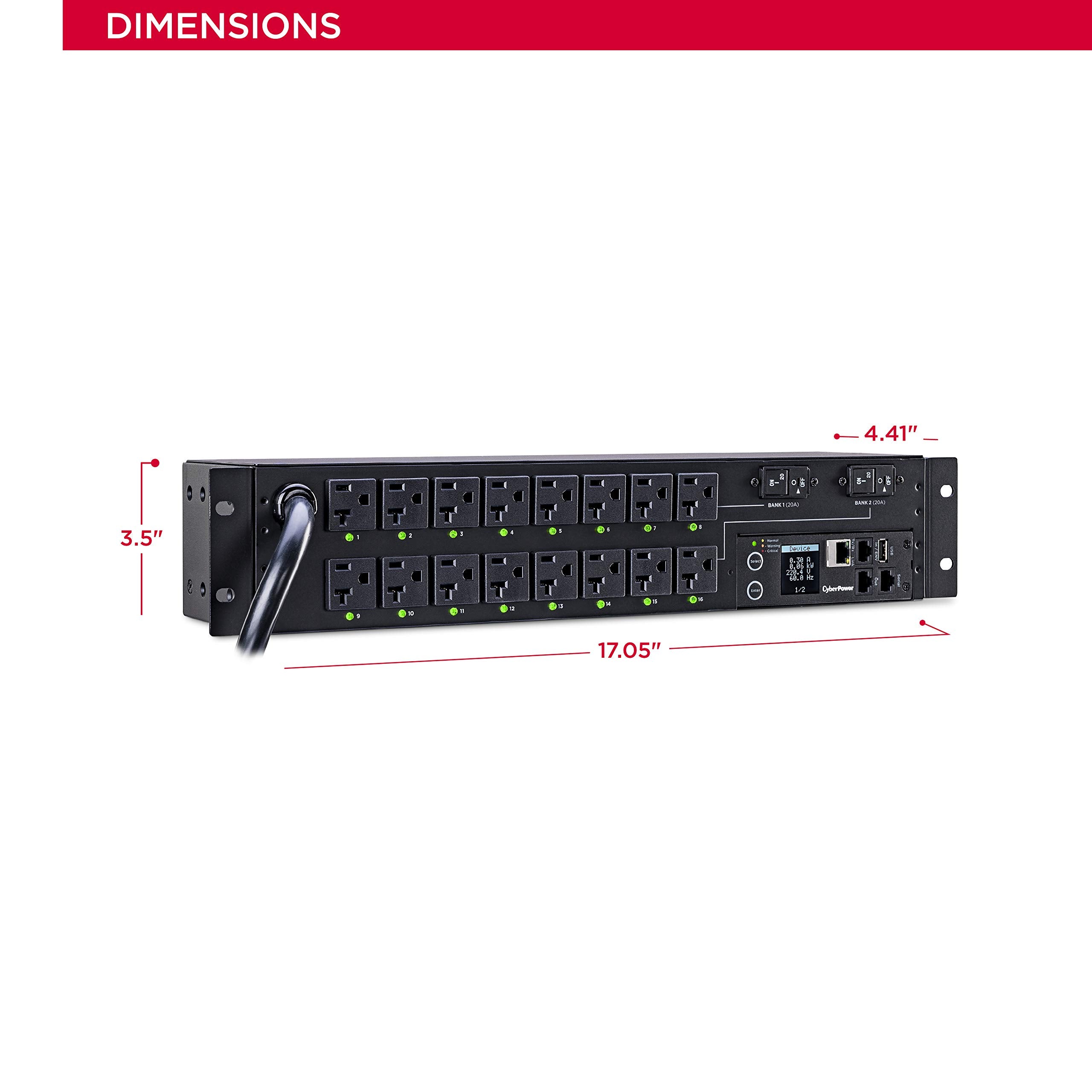Cyberpower Pdu41003 Switched Pdu, 120V/30A, 16 Outlets, 2U Rackmount
