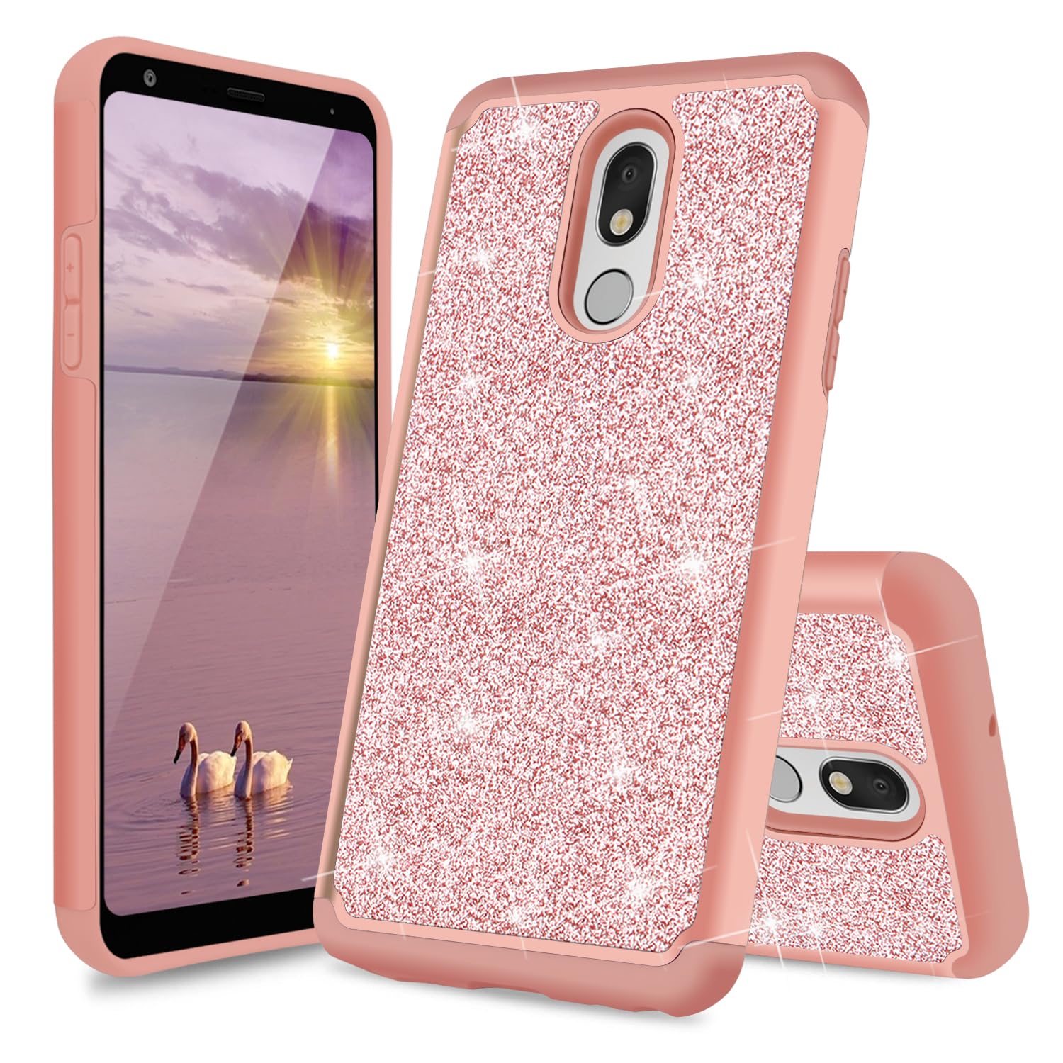 Tjs Phone Case Compatible With Lg Stylo 5/Lg Stylo 5 Plus/Lg Stylo 5V/Lg Stylo 5X, Glitter Bling Cute Girls Women Design Dual La