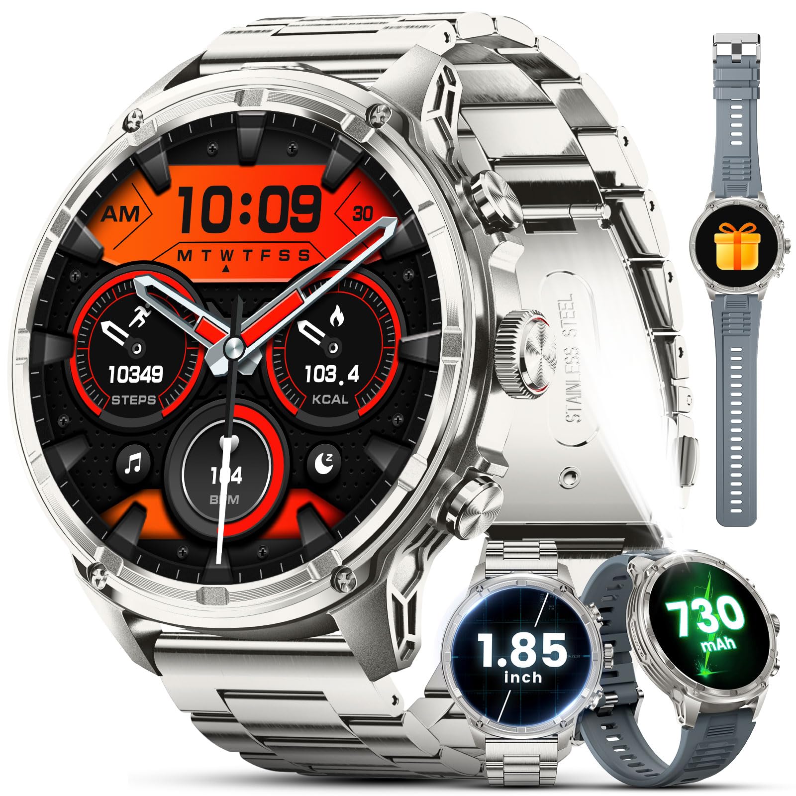 Lige Military Smart Watches For Men With 80-Days Standby(710Mah)/Flashlight/50M Waterproof/1.85 '' Hd Large Screen,100+ Sports F