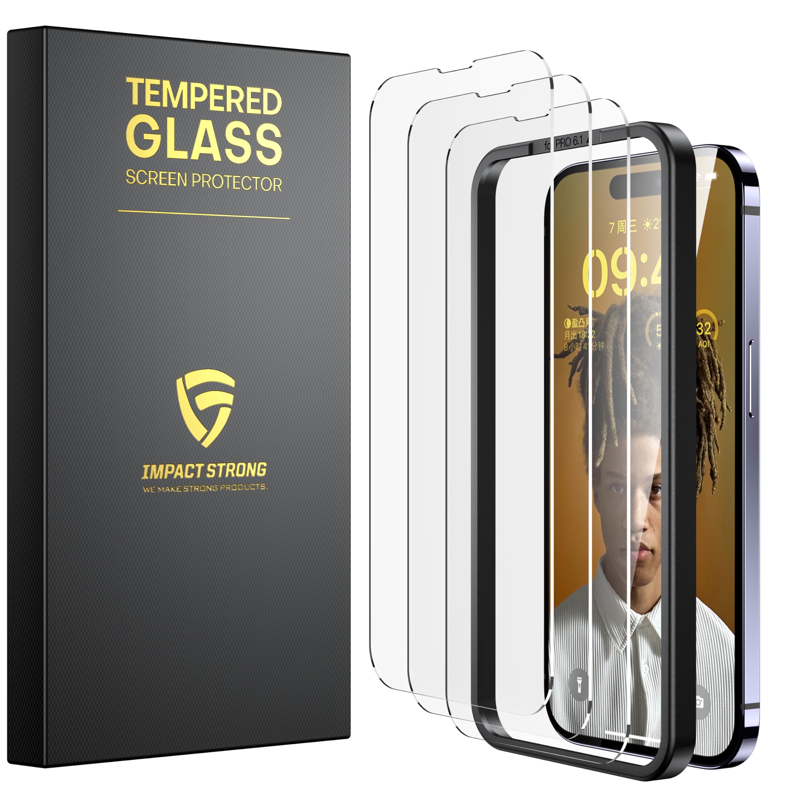 Impactstrong Shatterproof Tempered Glass Screen Protector For Iphone 14 Pro [Easy Installation Frame] [Bubble Free] [9H Hardness