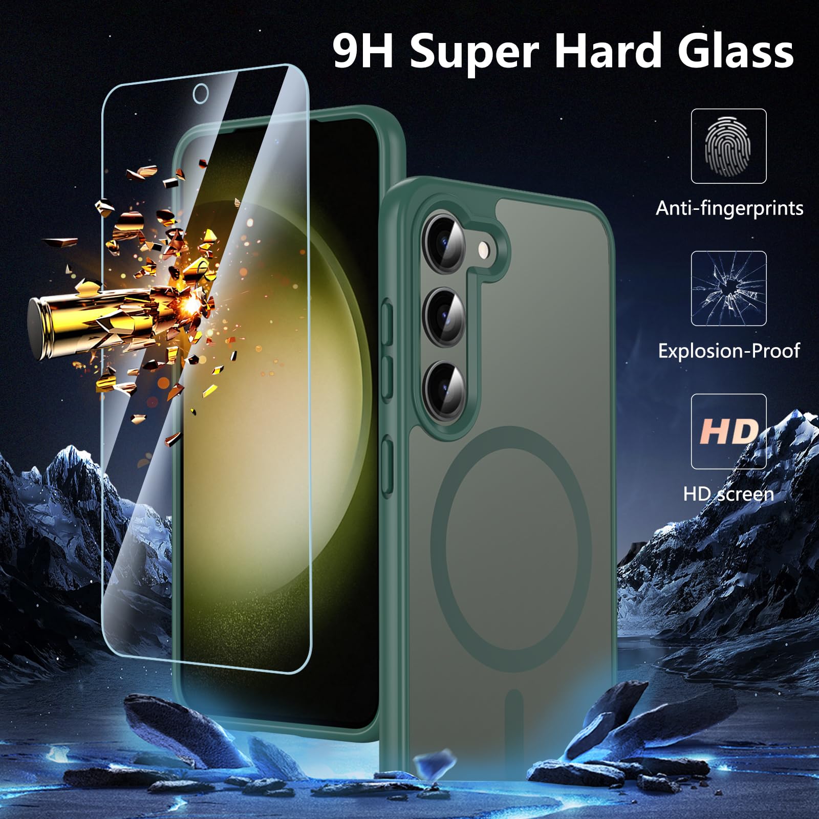 Owkey For Galaxy S23 Case 6.1'', Magnetic Samsung Galaxy S23 Case For Magsafe With Screen Protector, [Military Grade Protection]