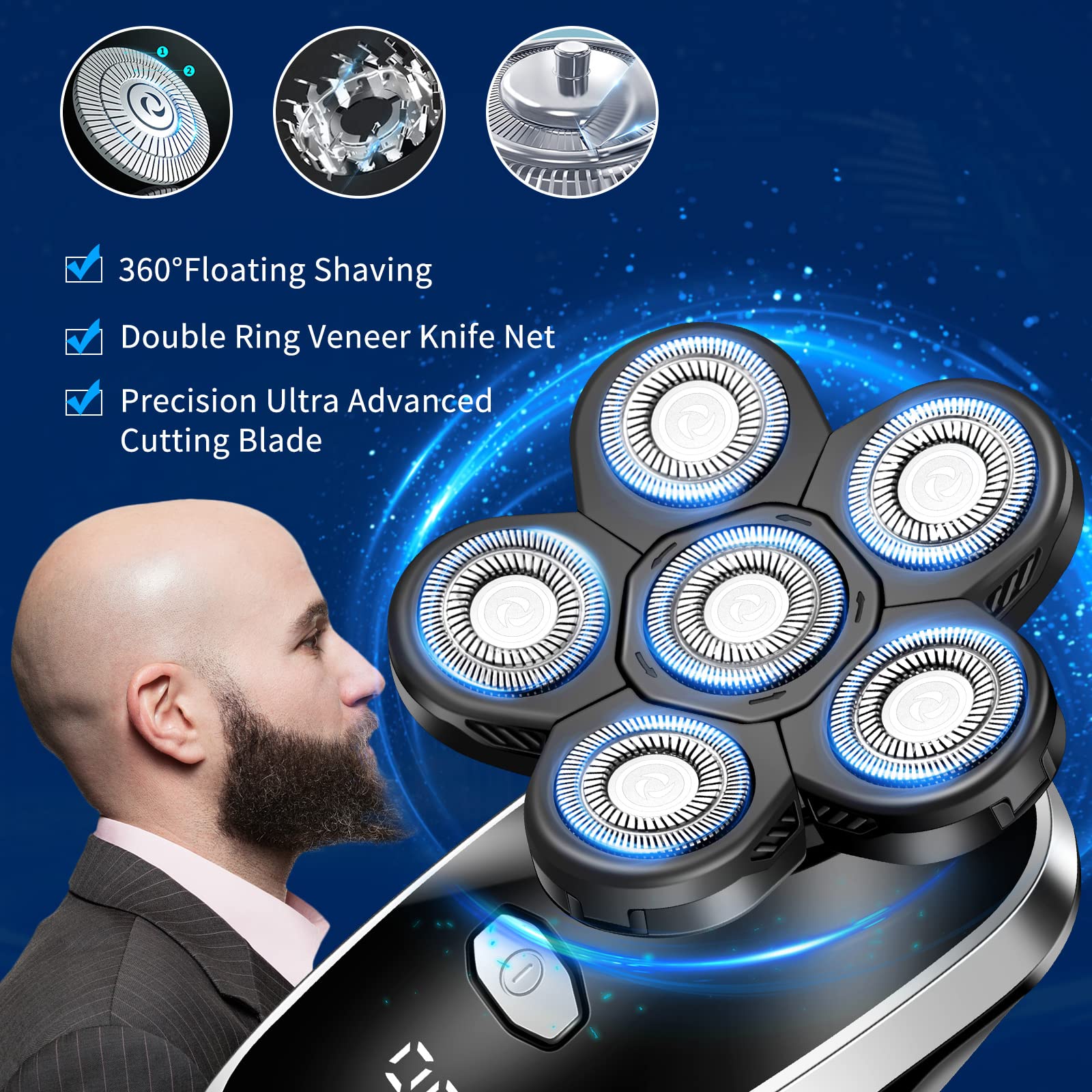 Yhayho Head Shavers For Bald Men Upgraded Electric Razors Multifunctional Electric Shaver For Balding Head Waterproof Mens Head