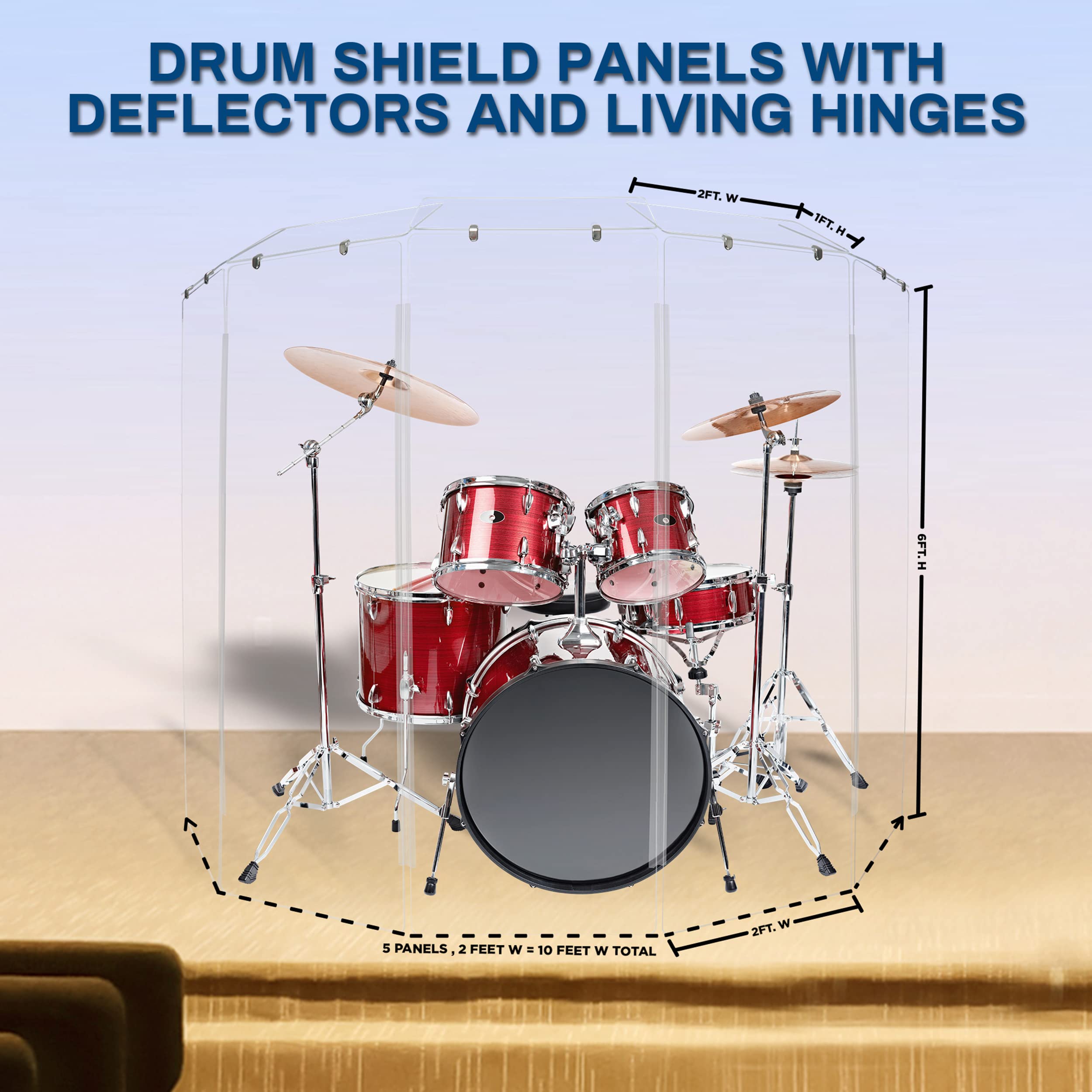 Pennzoni Drum Shield 6Ft W/Deflectors & Plastic Hinges, Comes W/ 5 Drum Panels, Plastic Hinges & Deflector Connectors, Premium C