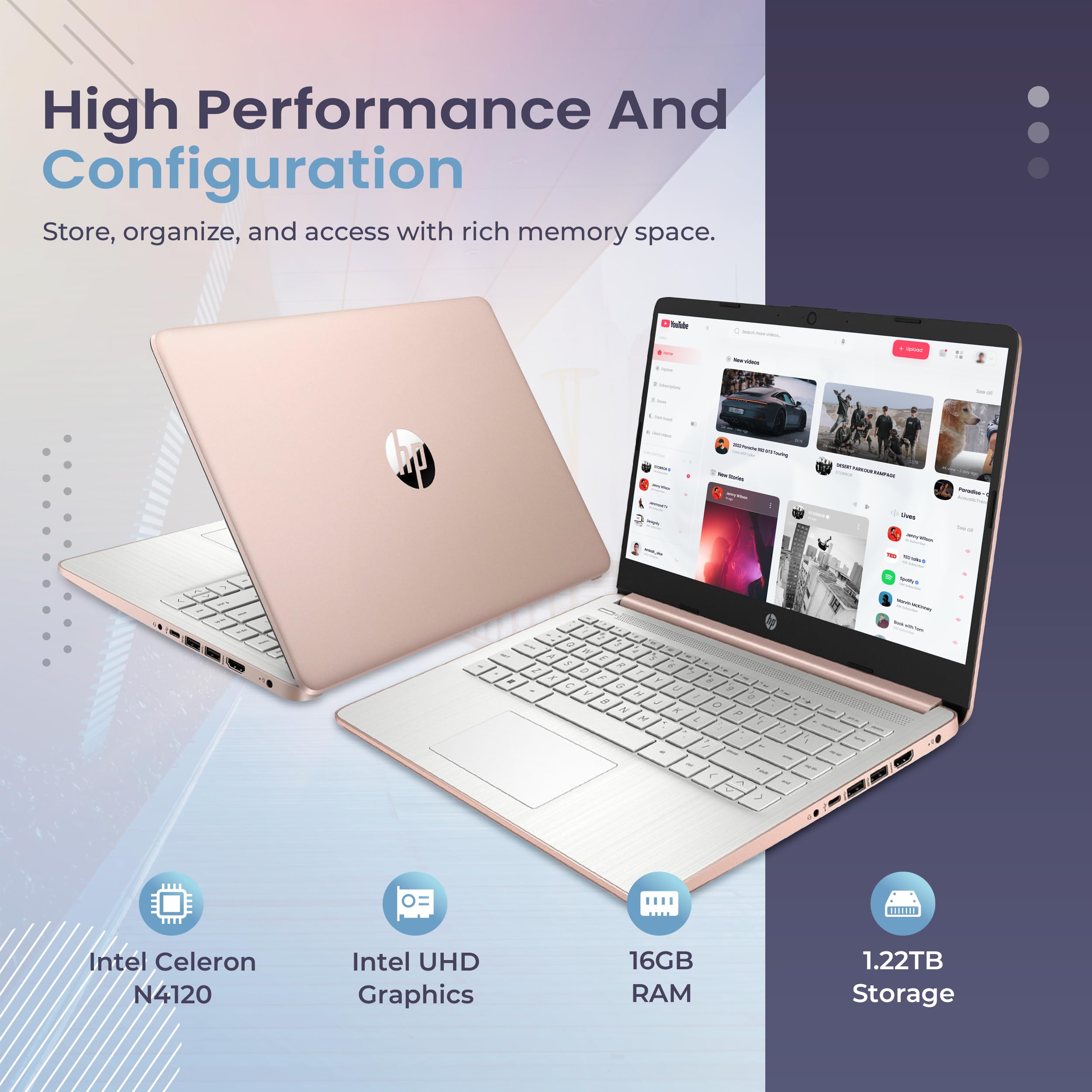 Hp Flagship 14 Hd Laptop With 1 Year Office 365 | 16Gb Ram | 1.22Tb Storage(64Gb Emmc & 160Gb Docking Station Set & 1Tb Cloud St