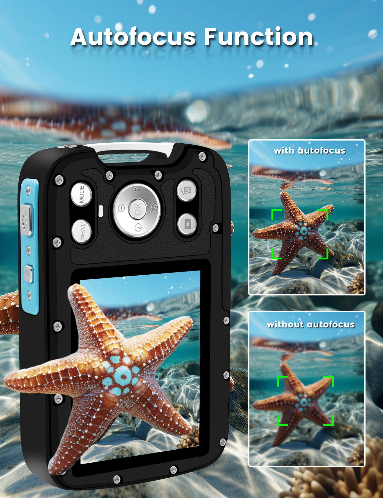 Yeein Underwater Camera 4K 48Mp Autofocus Selfie Dual Screen Waterproof Camera With Floating Strap And 32Gb Card, 17Ft Compact W
