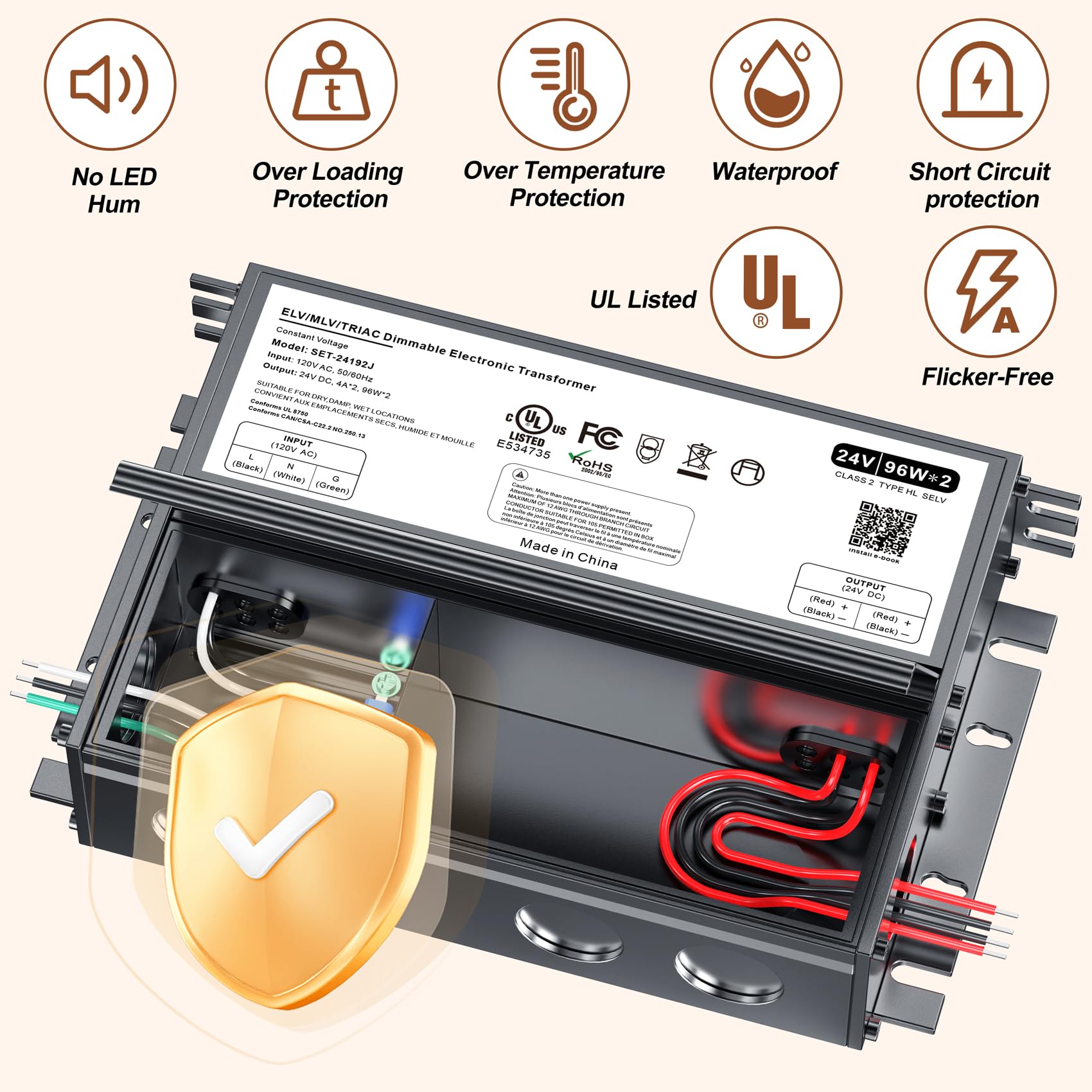 24V Dimmable Led Driver, 192W Triac Elv/Mlv Led Transformer Compatible With Lutron&Leviton Switches, Dimmable Led Power Supply 1