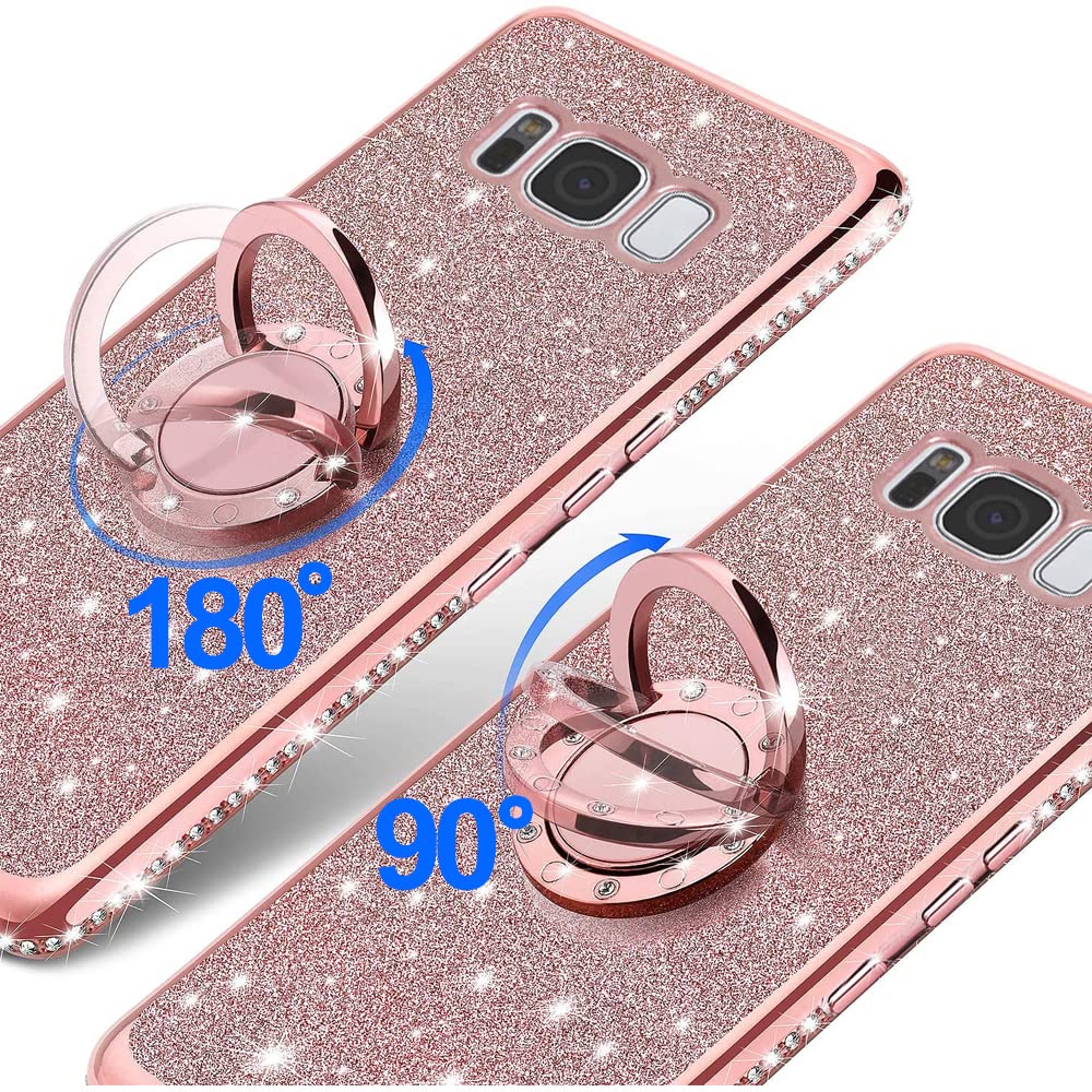 B Wishy For Samsung Galaxy S8 Plus Glitter Crystal Butterfly Heart Floral Slim Tpu Luxury Bling Cute Protective Cover With Kicks