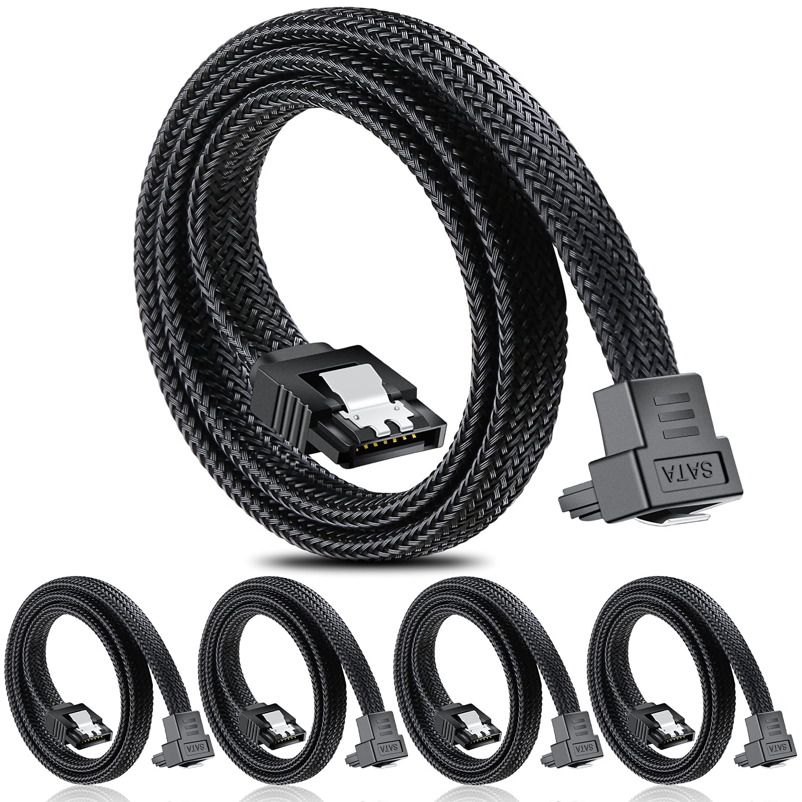 Electop Sata Iii Cable, 6Gbps 90 Degree Right Angle Hdd Sdd Data Cable, Sata 3.0 Nylon Braided Cable With Locking Latch For Sata