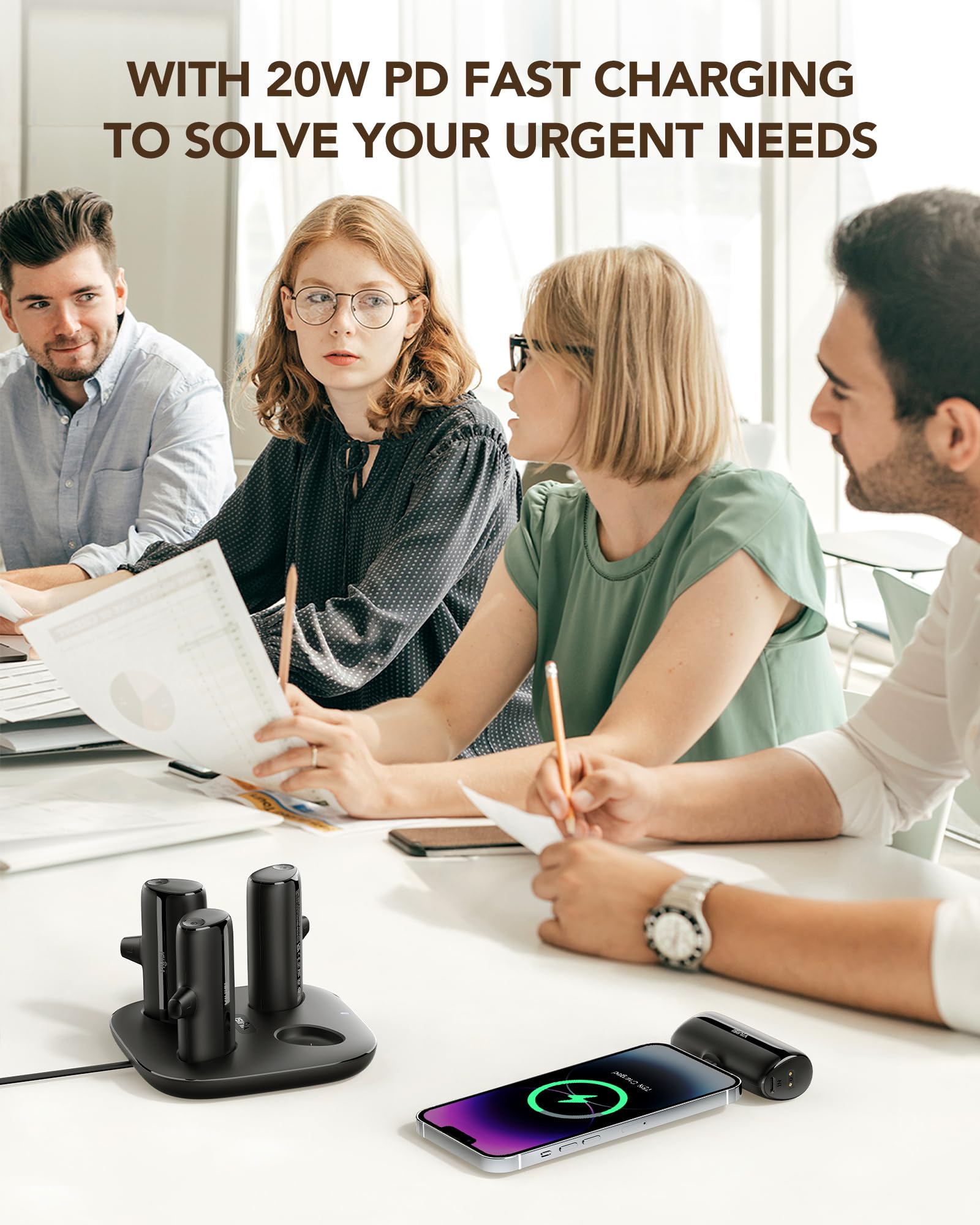 Viyisi Charger Station Kit For Iphone, Portable Chargers 5000Mah With Magnetic Charging Station Dock, [4 Pcs] 20W Pd Fast Chargi