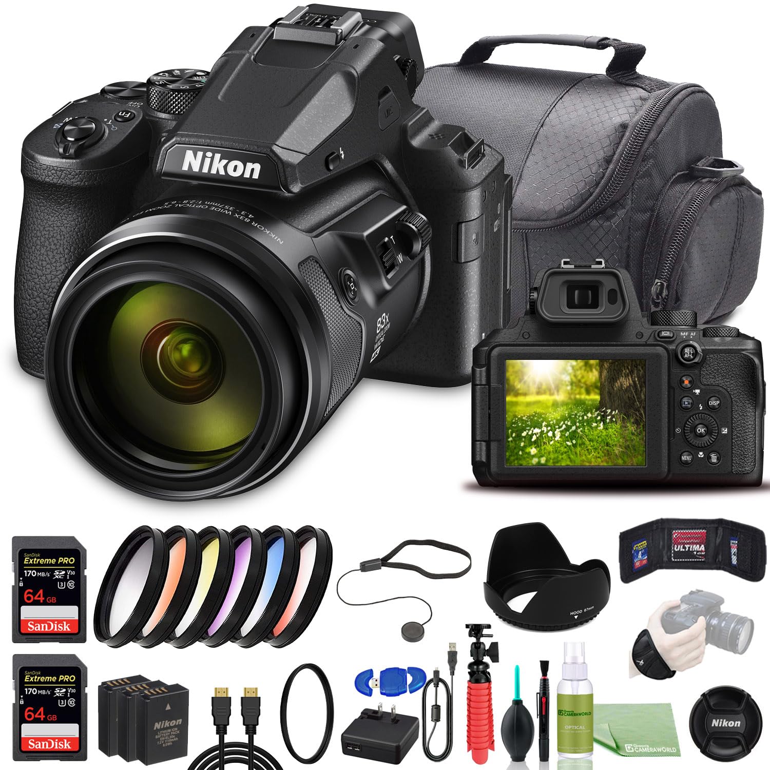 Nikon COOLPIX P950 Digital Camera - Bundle - (26532) + Color Multicoated 6pcs Filter Set + 2X EN-EL20 Battery + 2X SanDisk?Extre