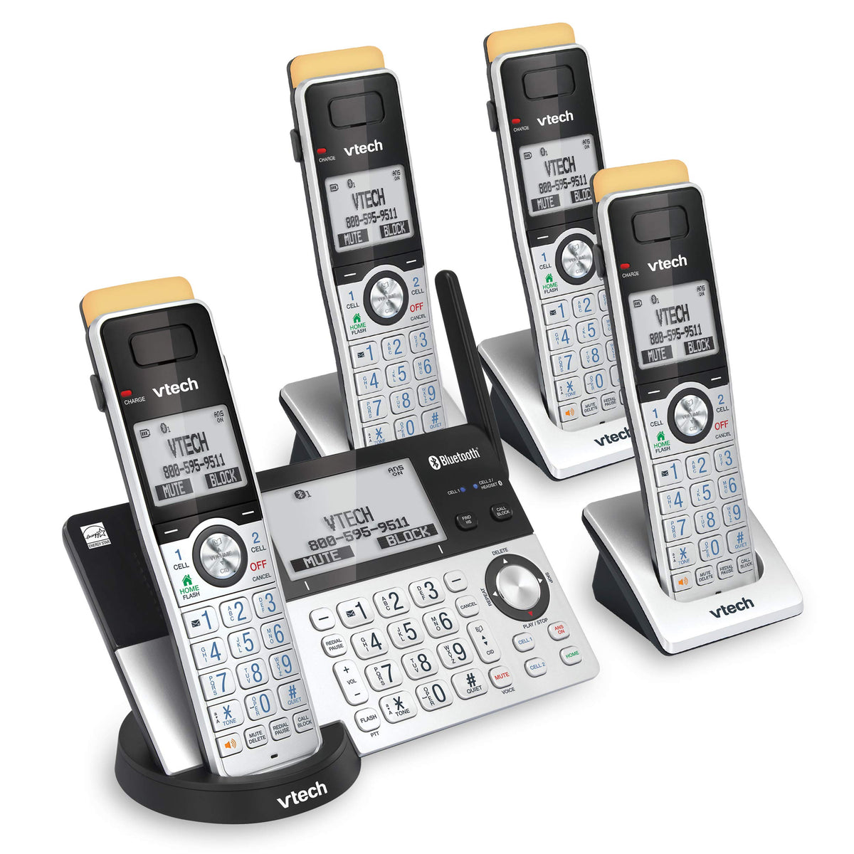 Vtech Is8151 4 Super Long Range 4 Handset Cordless Phone For Home With Answering Machine, 2300 Ft Range, Call Blocking, Bluetoot