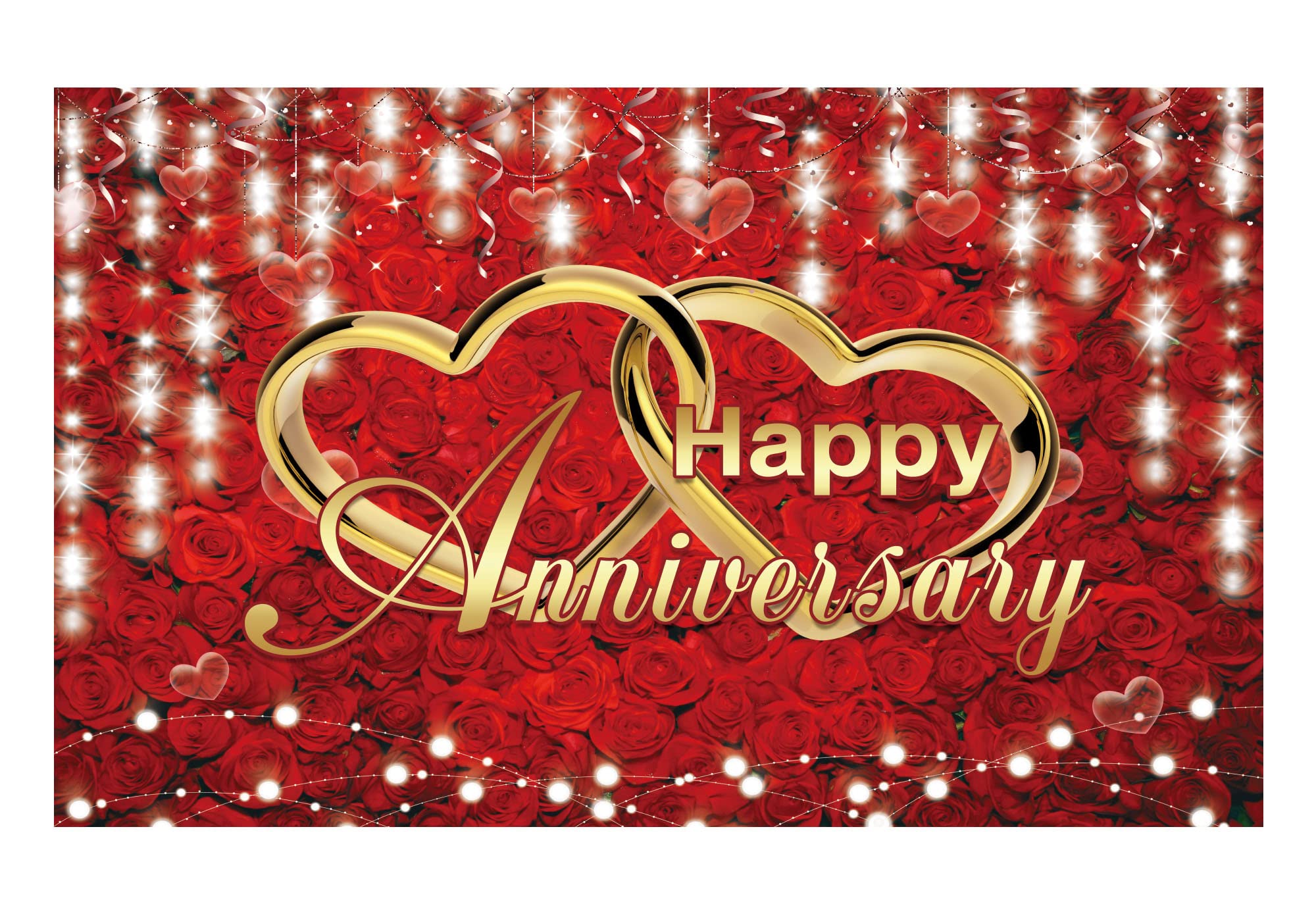 Funnytree Happy Wedding Anniversary Party Backdrop Banner Red Gold Flowers Roses Photo Booth Banner Supplies Photography Backgro