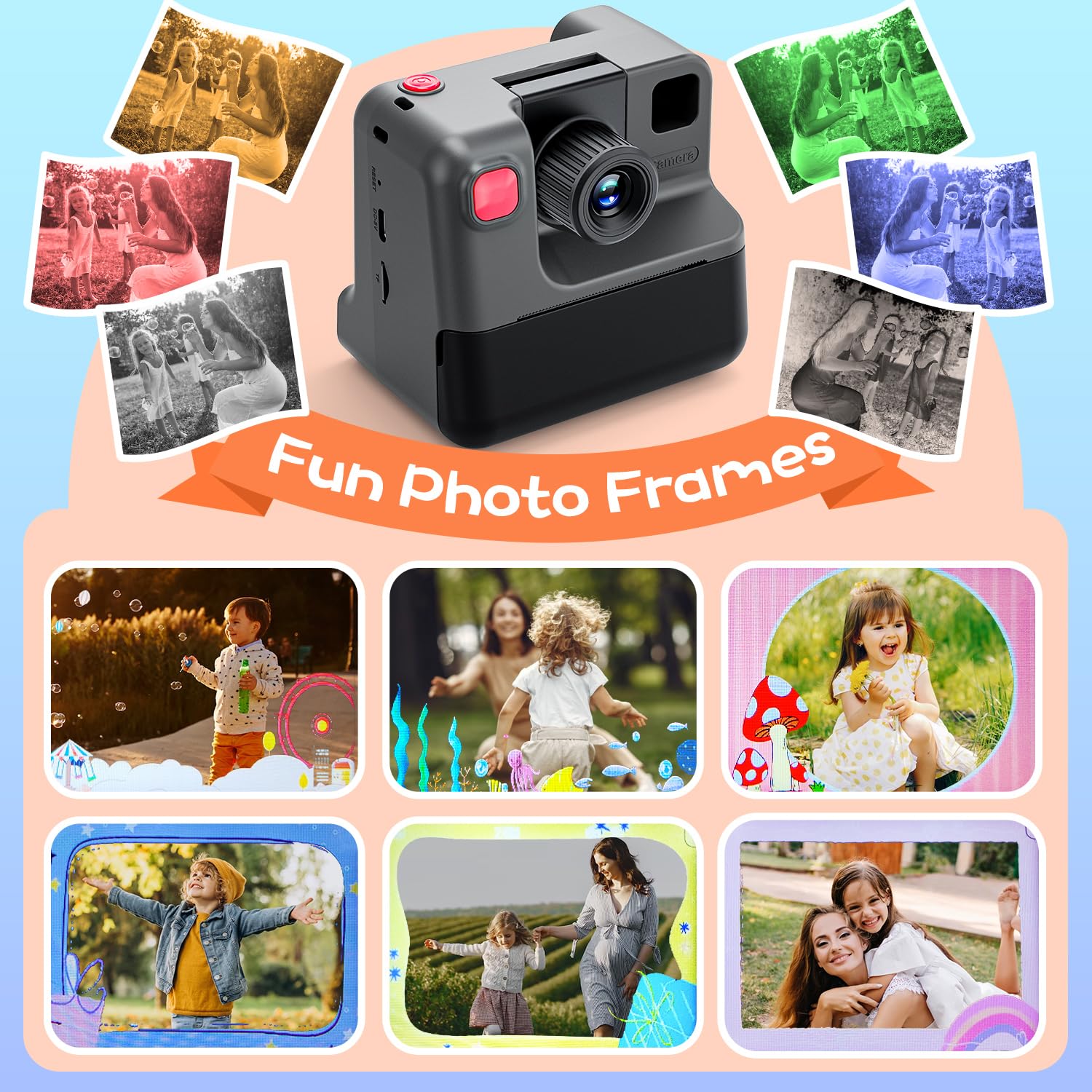 Instant Print Camera For Kids, 1080P Kids Instant Cameras,Hd Digital Video Cameras Toddler 3 Print Paper & 32G Card,Christams Bi