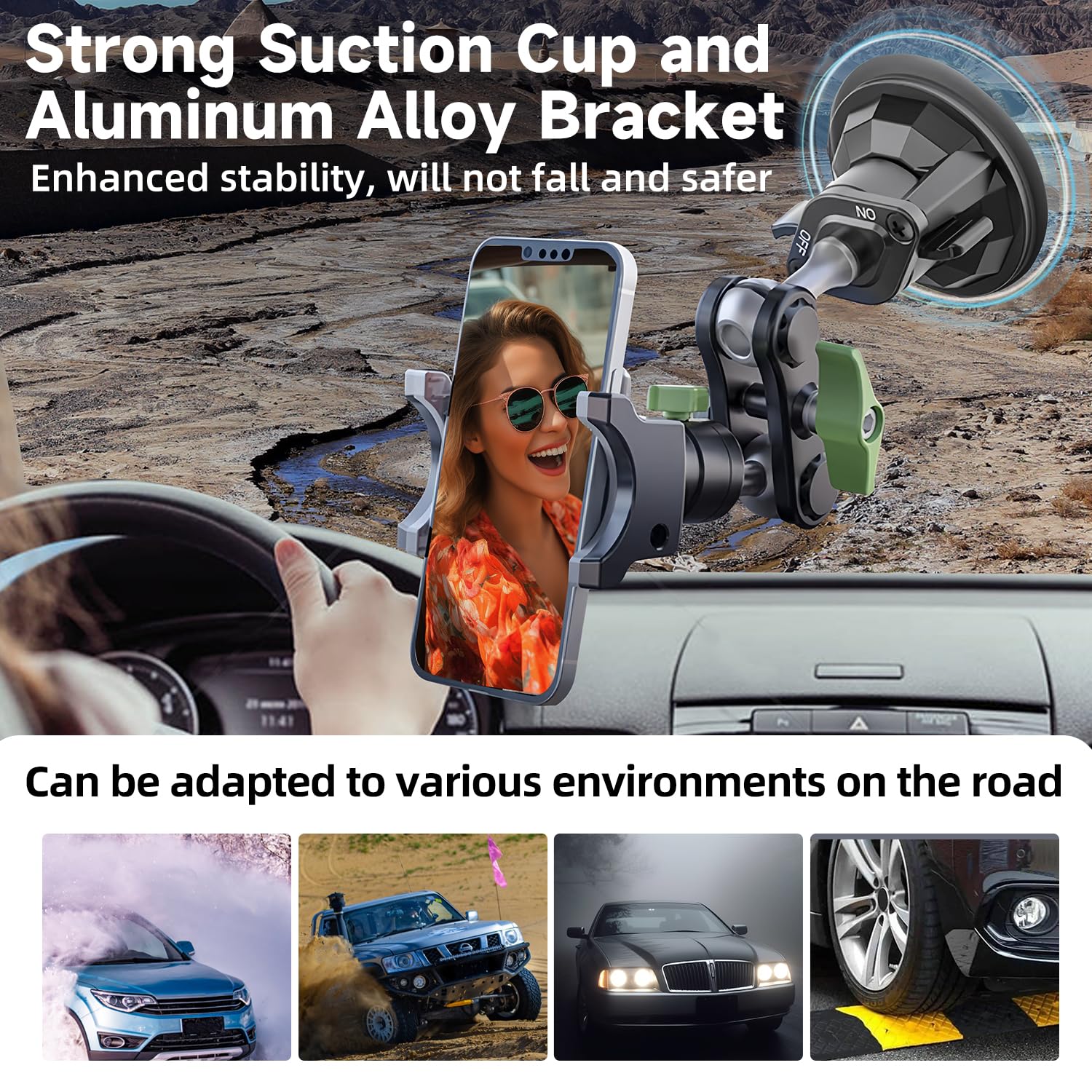 Hemmotop Suction Cup Car Phone Mount, 12 In Heavy Duty Metal Cell Phone Holder For Windshield, 360 Rotation Vacuum Magic Arm For