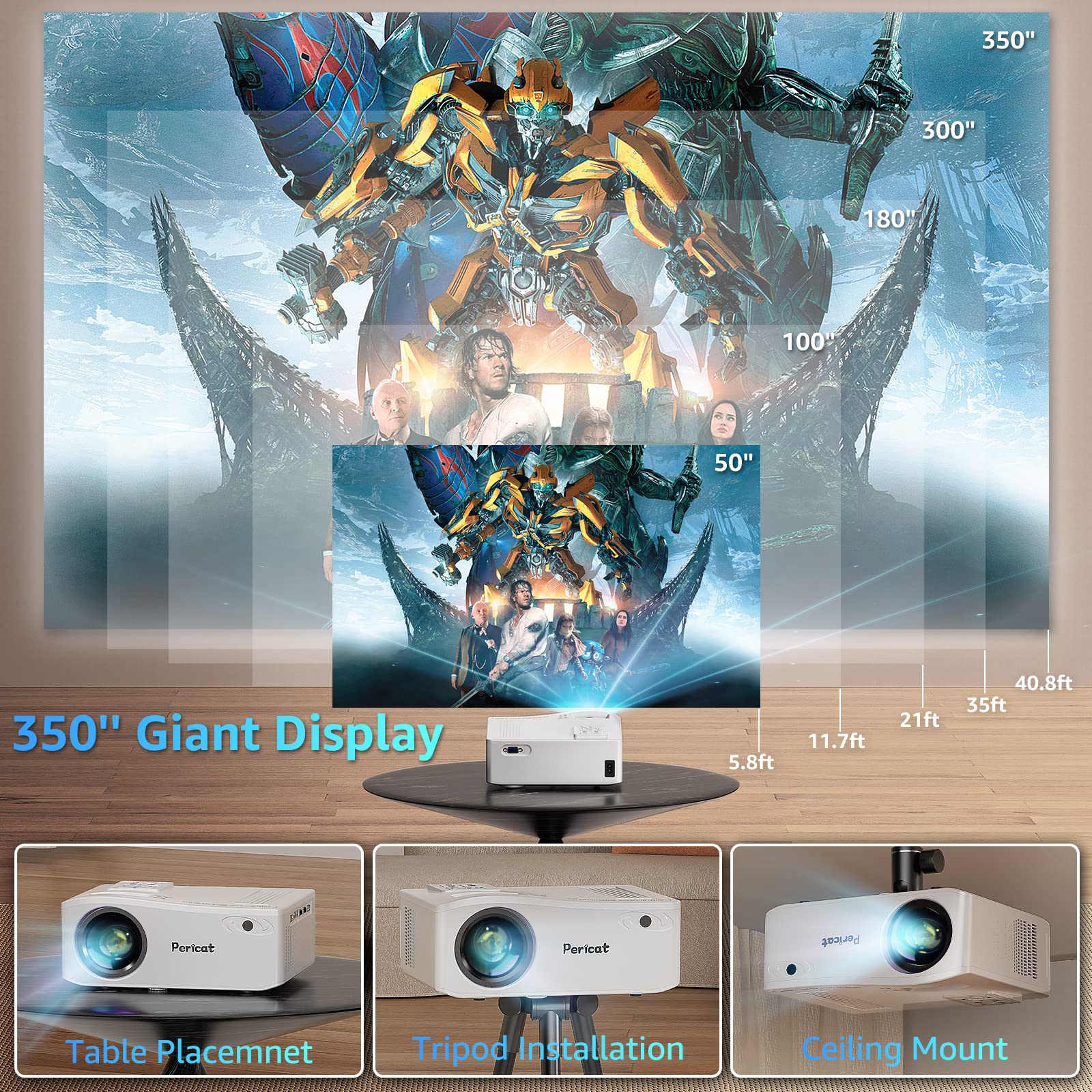 5G Wifi Bluetooth Projector, Native 1080P Outdoor Movie Projector With 350'' Display, 22000L Home Theater Video Projector 4K Sup